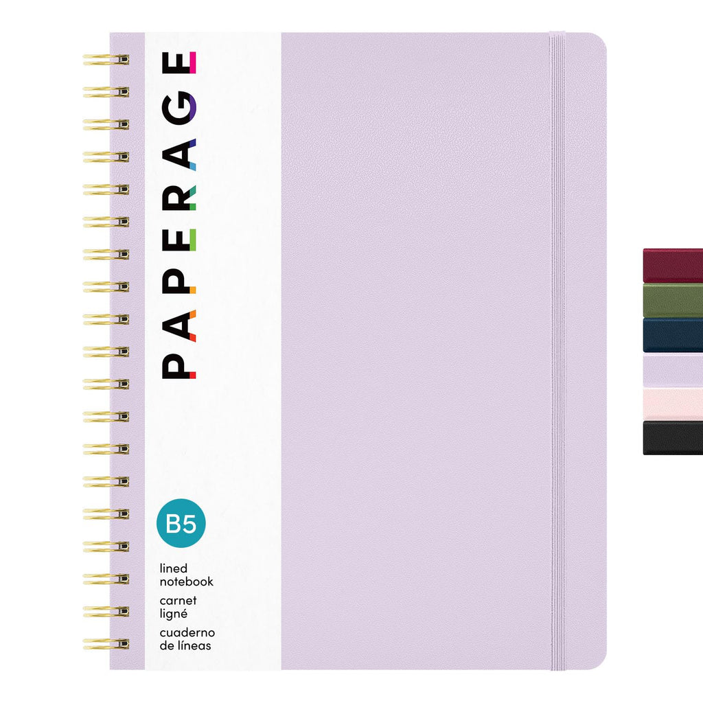 PAPERAGE Lined Spiral Journal Notebook, (Navy, Olive Green, Kraft), 3 Pack, 160 Pages, Medium 5.5 inches x 8 inches - 100 GSM Thick Paper, Hardcover, Double-Wire Spiral Journal & Notebook