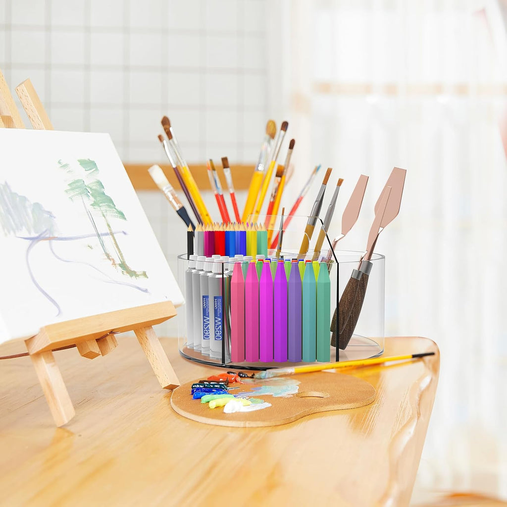 Absonic 250pcs Acrylic Pencil Holder Marker Organizer, Back to School 360-Degree Rotating Pen Holder, Crayon Organizers for Kids Pencil Organizer Caddy Art Supply Lazy Susan Organizer for Desk Office