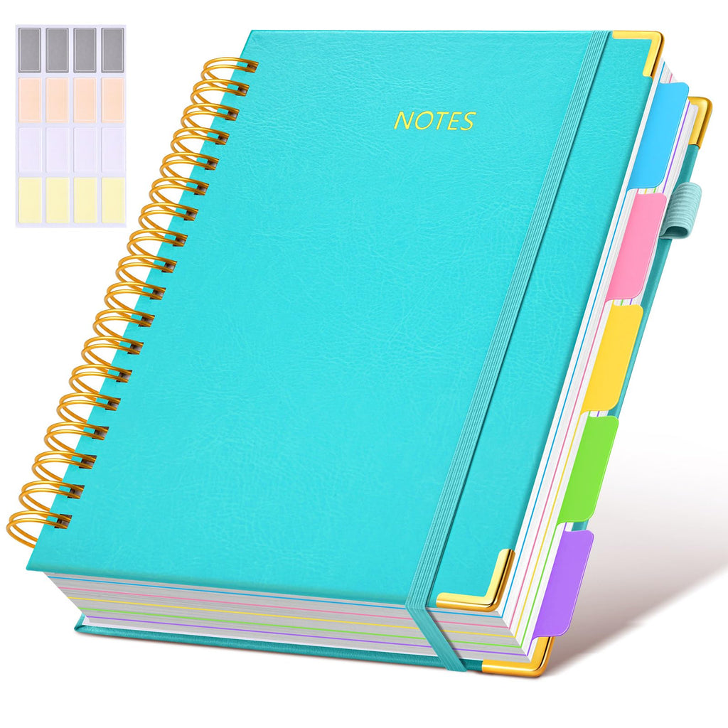 Hardcover Spiral Notebook journal with Removable Dividers Tabs, 300 Pages Leather 5 Subject Notebook College Ruled, 8"x10" Large B5 Notebooks for Work School Note taking, Lined Journal for Women,Black