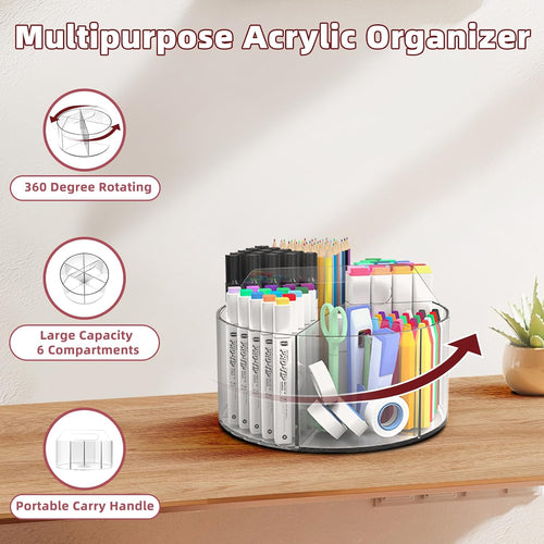 Absonic 250pcs Acrylic Pencil Holder Marker Organizer, Back to School 360-Degree Rotating Pen Holder, Crayon Organizers for Kids Pencil Organizer Caddy Art Supply Lazy Susan Organizer for Desk Office