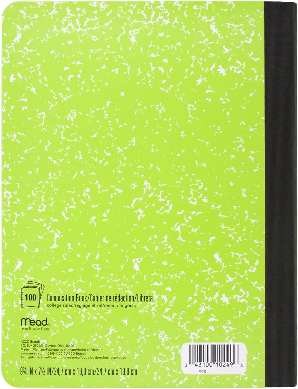 Mead Composition Notebook, College Ruled 7.5" x 9.75" Paper, 100 Sheets, Assorted Colors, 6 Pack (850106-ECM)