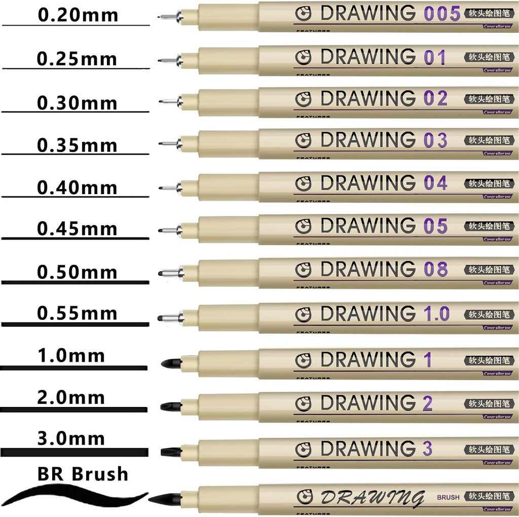 Muchcute Micro Fineliner Drawing Art Pens,12 Black Art Supplies Adult Craft