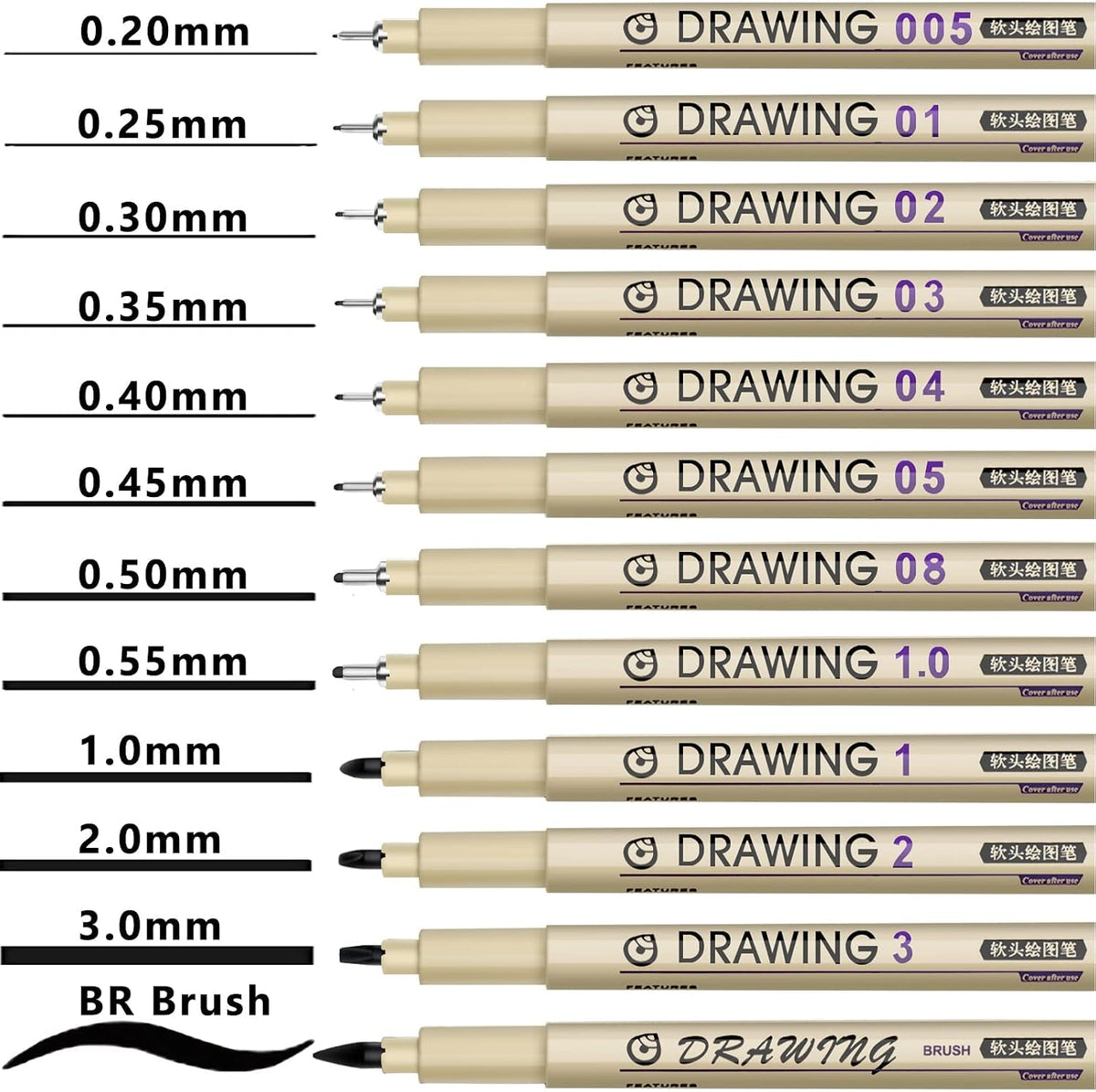 Muchcute Micro Fineliner Drawing Art Pens,12 Black Art Supplies Adult Craft
