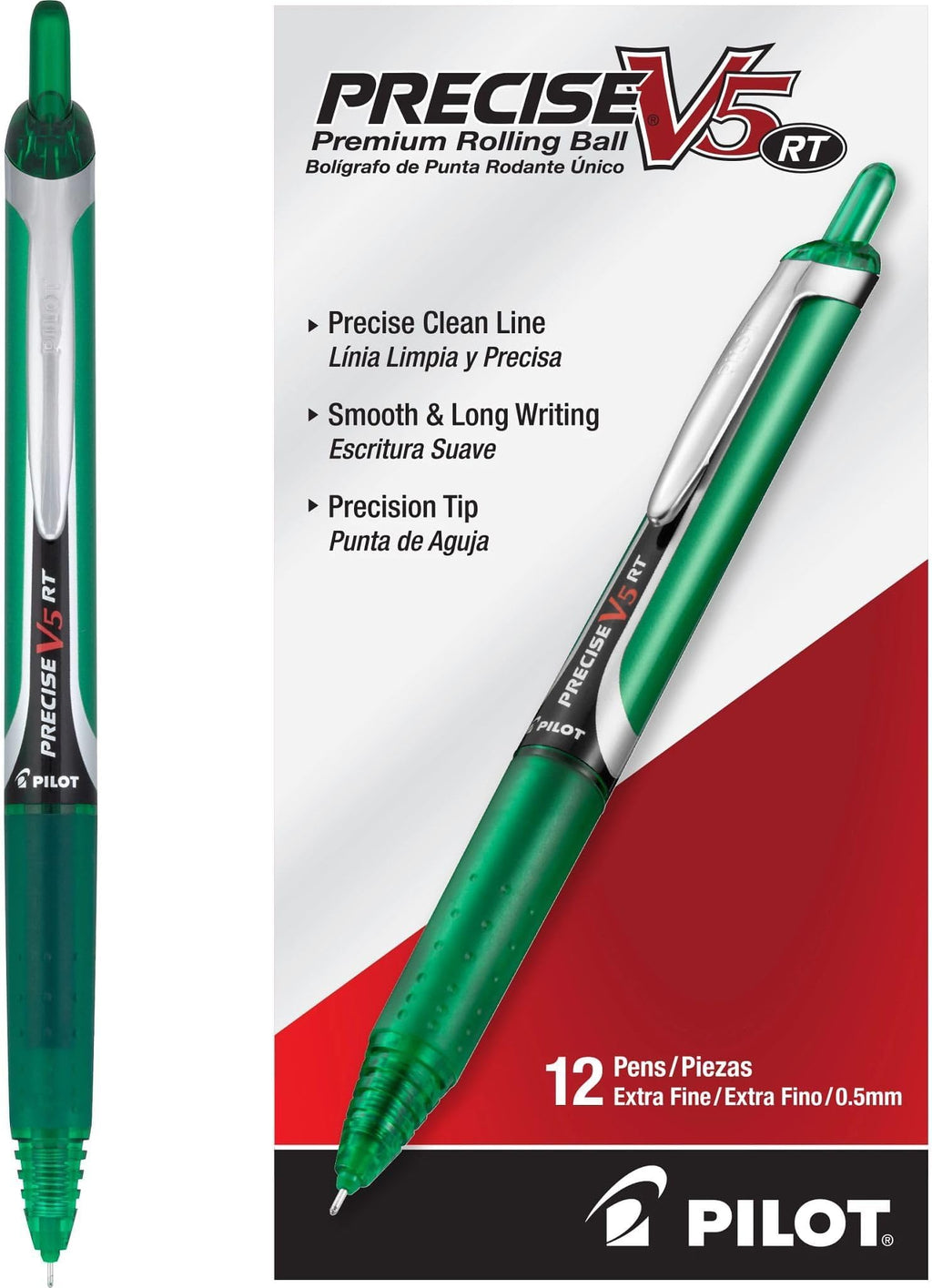 PILOT Precise V5 RT Rollerball Pens, Black, Pack of 12