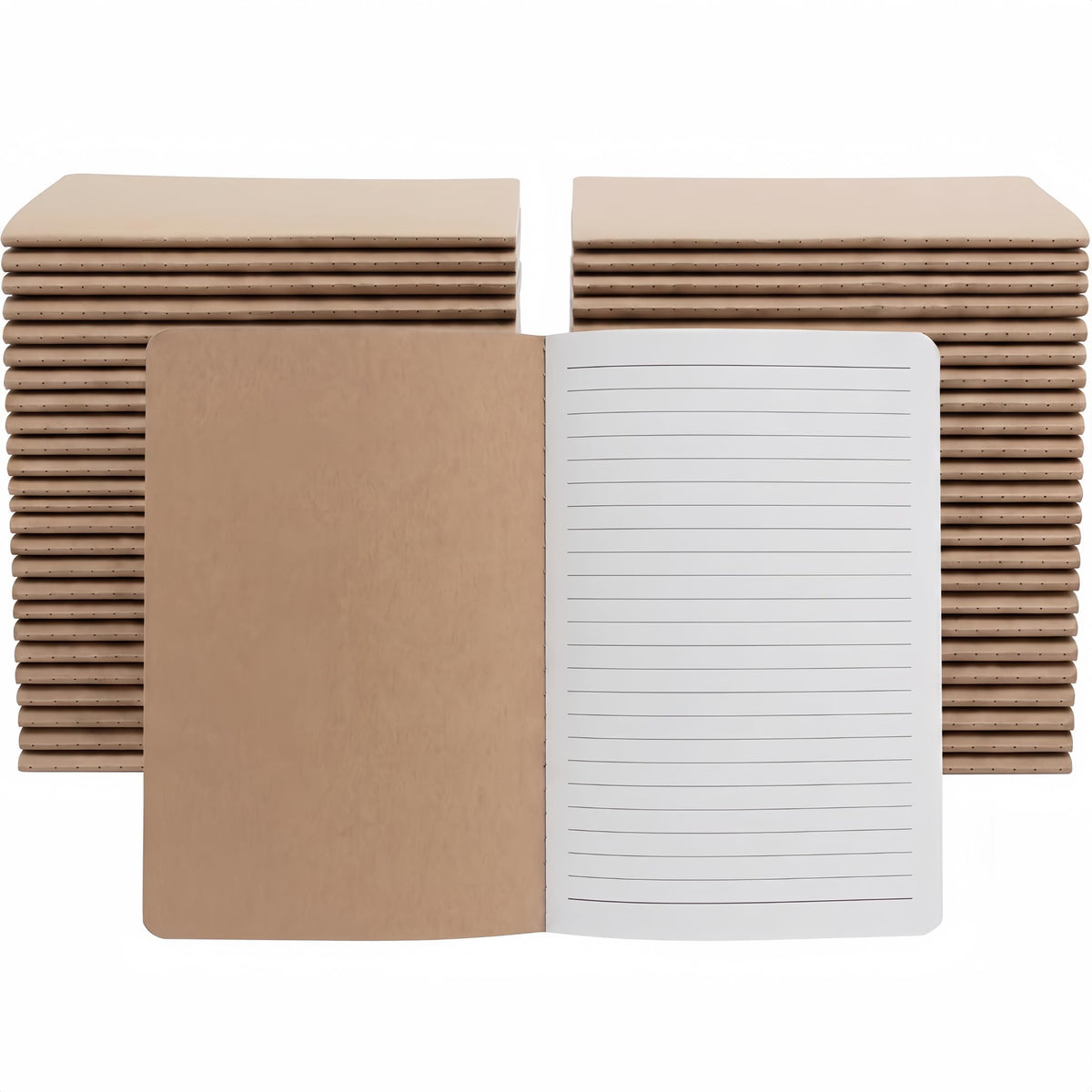 VMK 50 Pack A5 Wide Ruled Lay Flat Notebooks Bulk, Kraft Brown Softcover