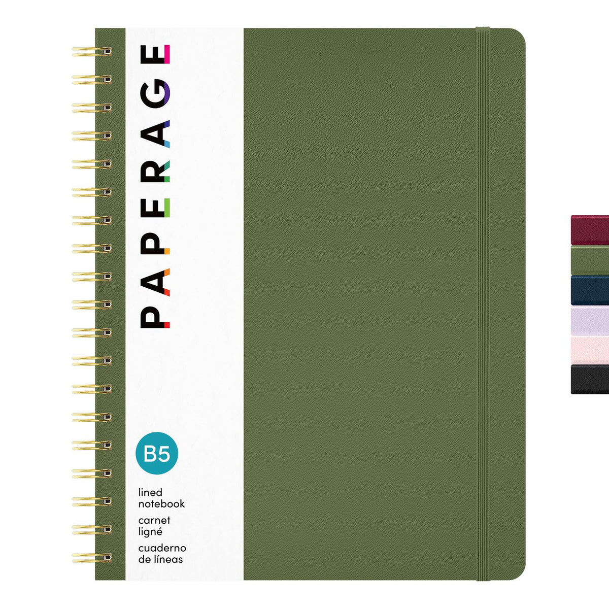 PAPERAGE Lined Spiral Journal Notebook, (Navy, Olive Green, Kraft), 3 Pack, 160 Pages, Medium 5.5 inches x 8 inches - 100 GSM Thick Paper, Hardcover, Double-Wire Spiral Journal & Notebook