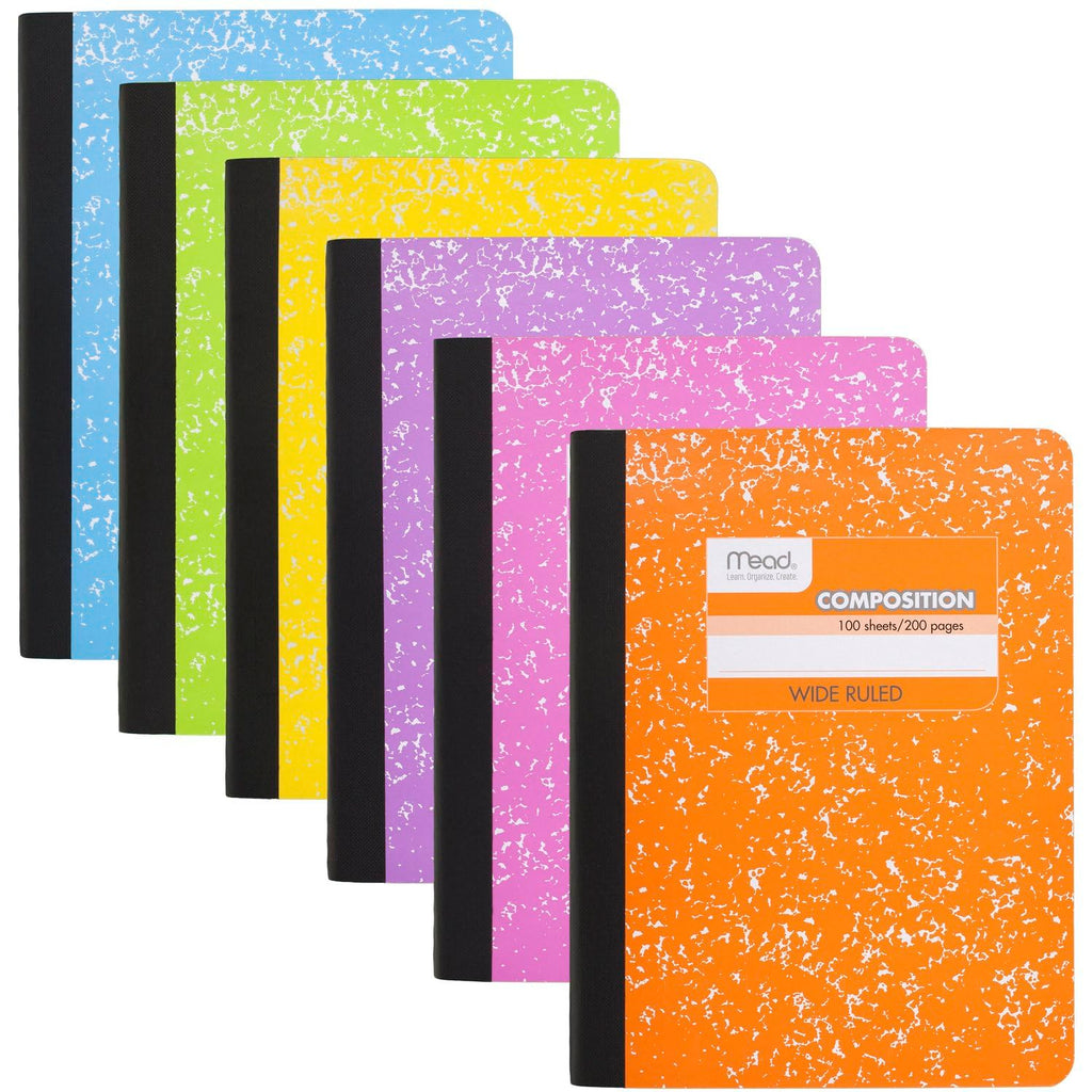 Mead Composition Notebook, College Ruled 7.5" x 9.75" Paper, 100 Sheets, Assorted Colors, 6 Pack (850106-ECM)