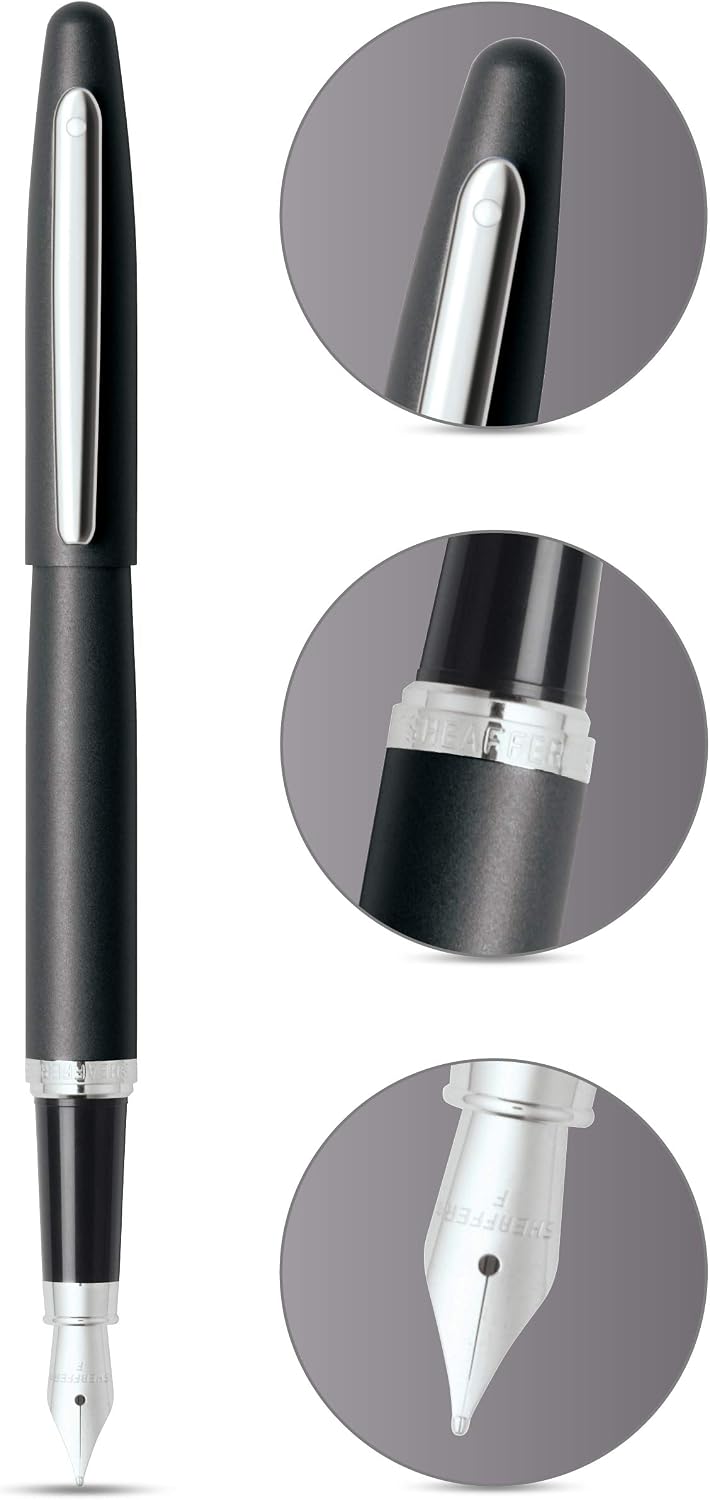 Sheaffer VFM Matte Black Fountain Pen with Chrome Trim and Fine Nib