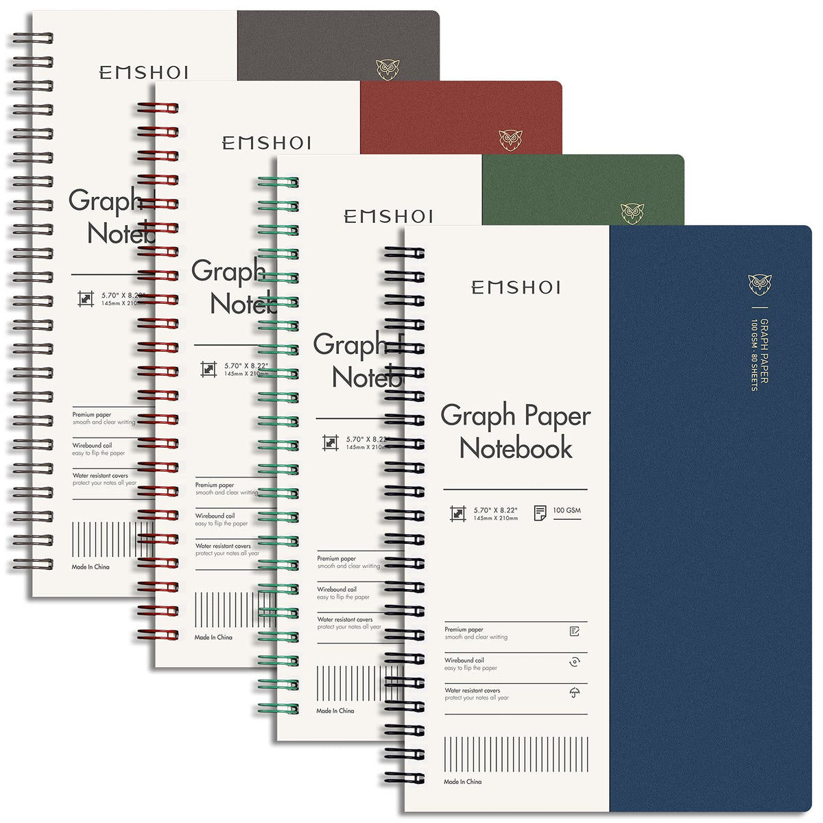 EMSHOI Lined Spiral Journal Notebook, 3 Pack, 480 Pages, B5 (7.4" x 10")