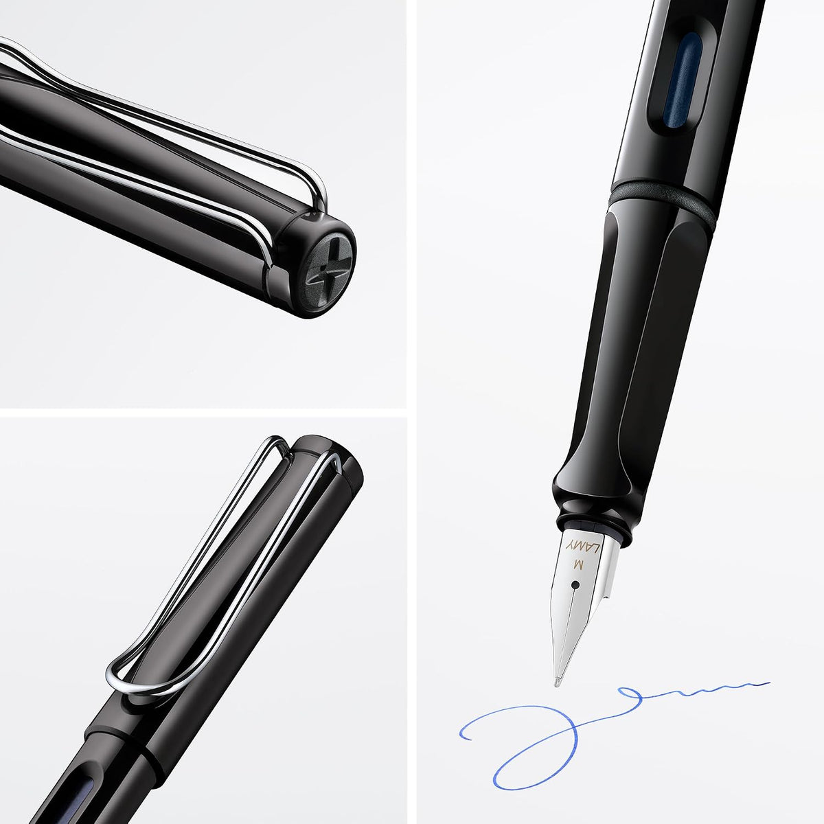 LAMY safari black - Fountain Pen with ergonomic grip & polished steel nib in size M - ideal for any Writing & Calligraphy - including LAMY T 10 blue cartridge - Right-Handed