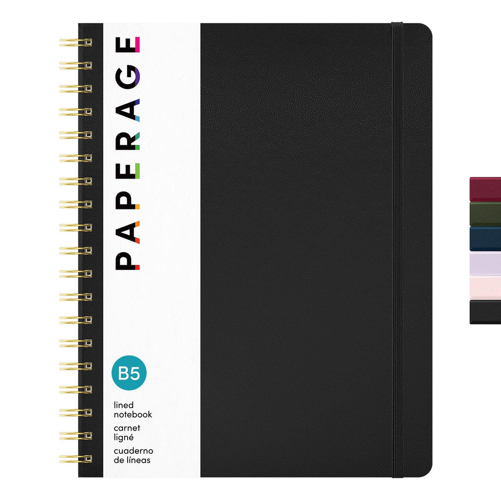 PAPERAGE Lined Spiral Journal Notebook, (Navy, Olive Green, Kraft), 3 Pack, 160 Pages, Medium 5.5 inches x 8 inches - 100 GSM Thick Paper, Hardcover, Double-Wire Spiral Journal & Notebook
