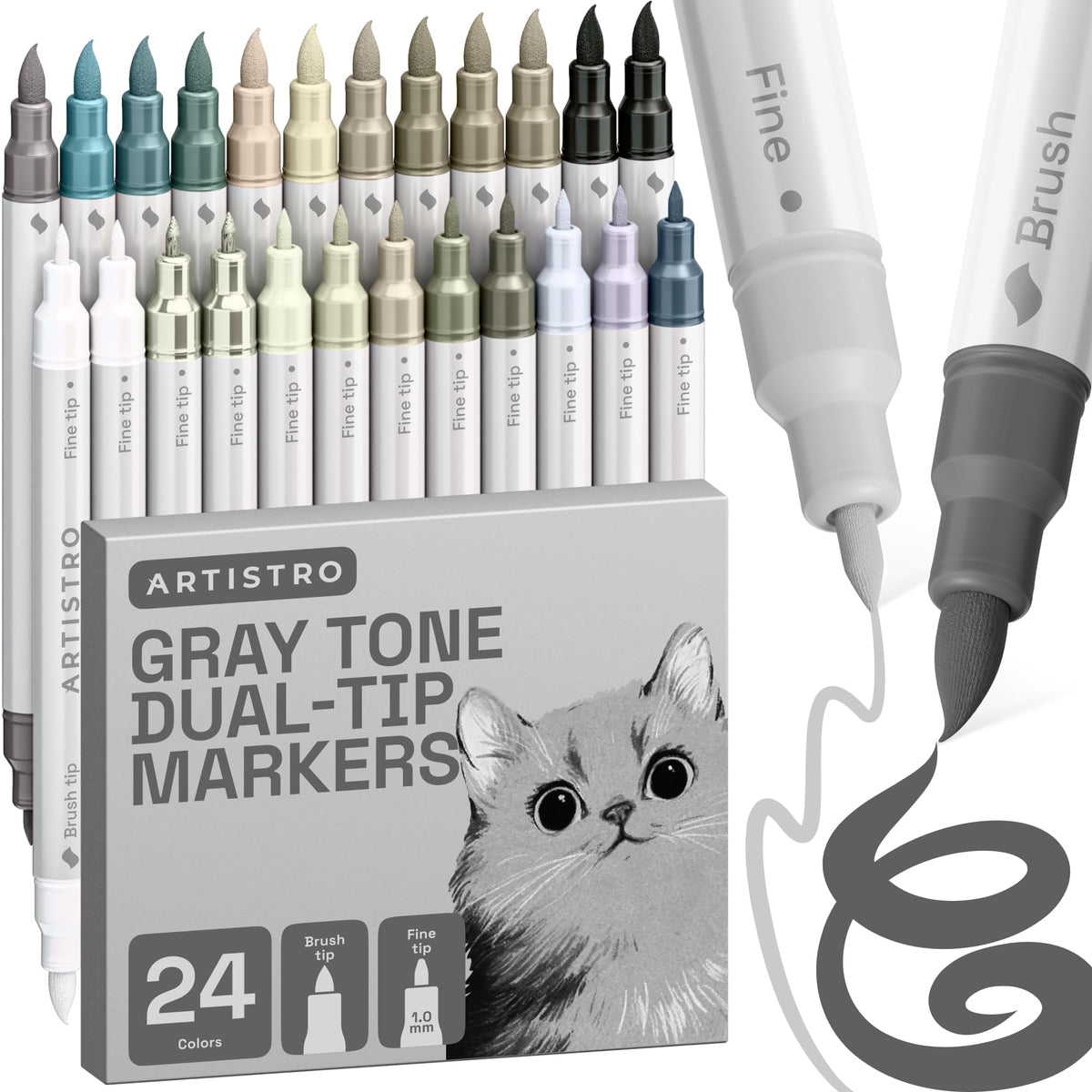 ARTISTRO 24 Skin Tones Dual-Tip Acrylic Paint Marker Pens for Drawing