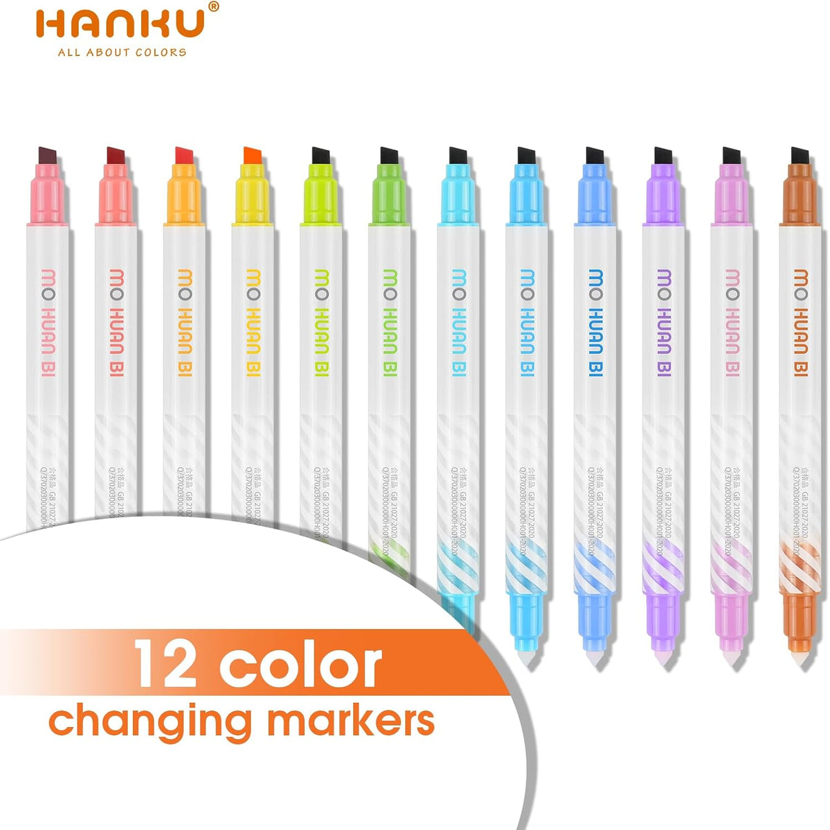 HANKU 12 Pack Color Changing Highlighter Markers, Dual-Tip Magic Highlighters, Assorted Colors Journaling Drawing School Office Art Supplies