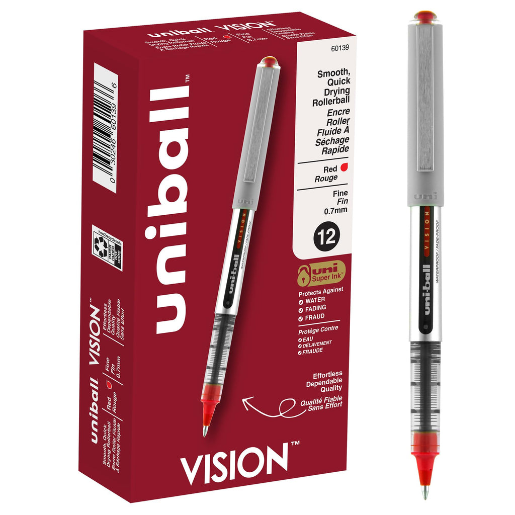 uni-ball Vision Stick Roller Ball Pens, Fine Point, Black Ink, Pack of 4