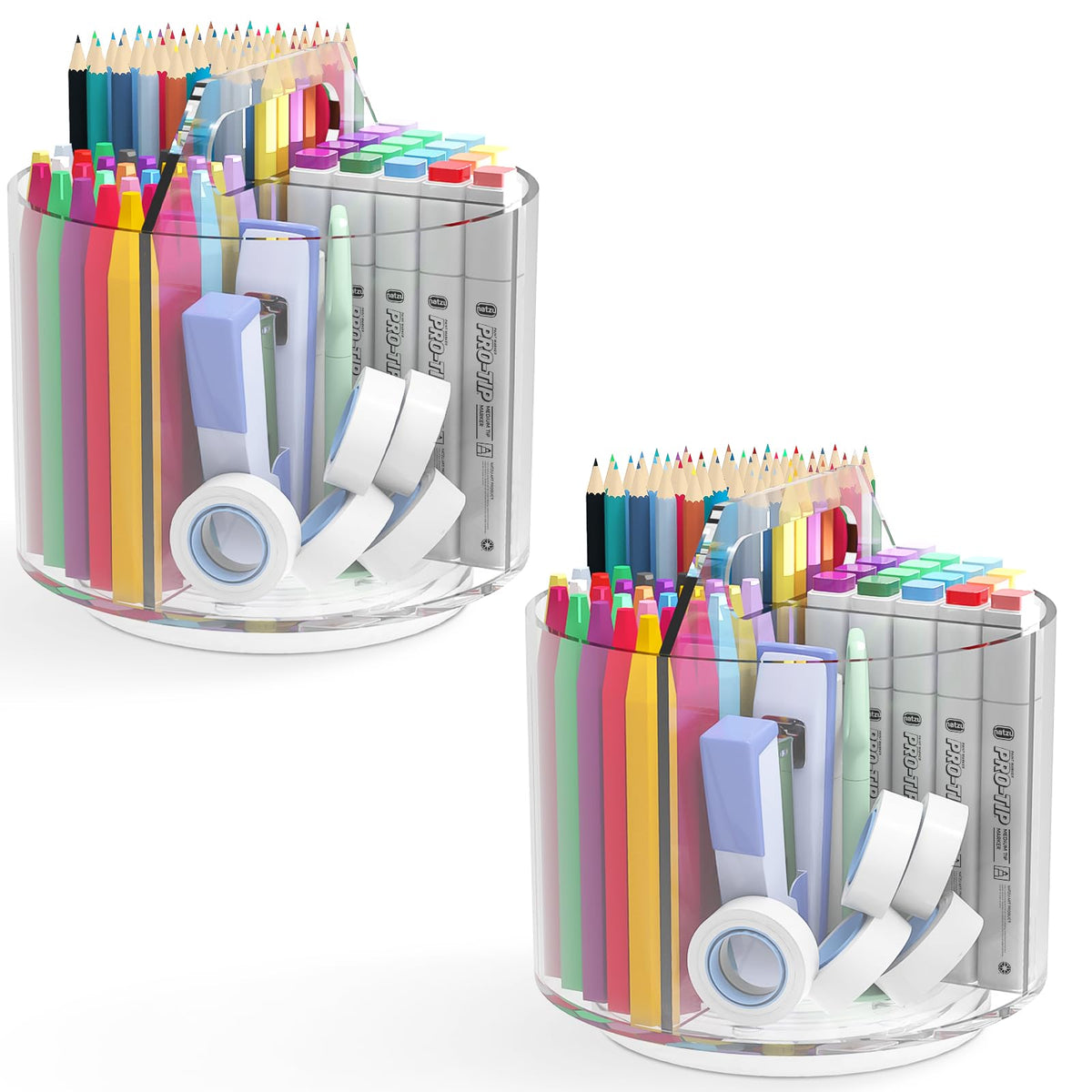 Absonic 250pcs Acrylic Pencil Holder Marker Organizer, Back to School 360-Degree Rotating Pen Holder, Crayon Organizers for Kids Pencil Organizer Caddy Art Supply Lazy Susan Organizer for Desk Office