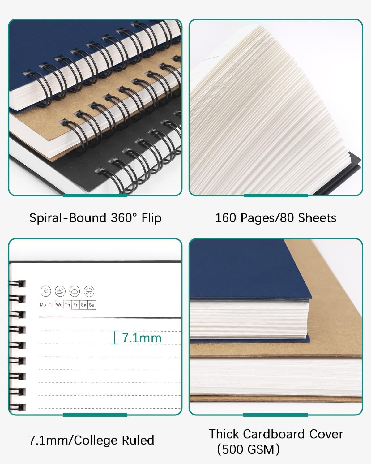 Dynta 3 Packs Large Spiral Notebooks 8.5"x11" Notebooks for Work