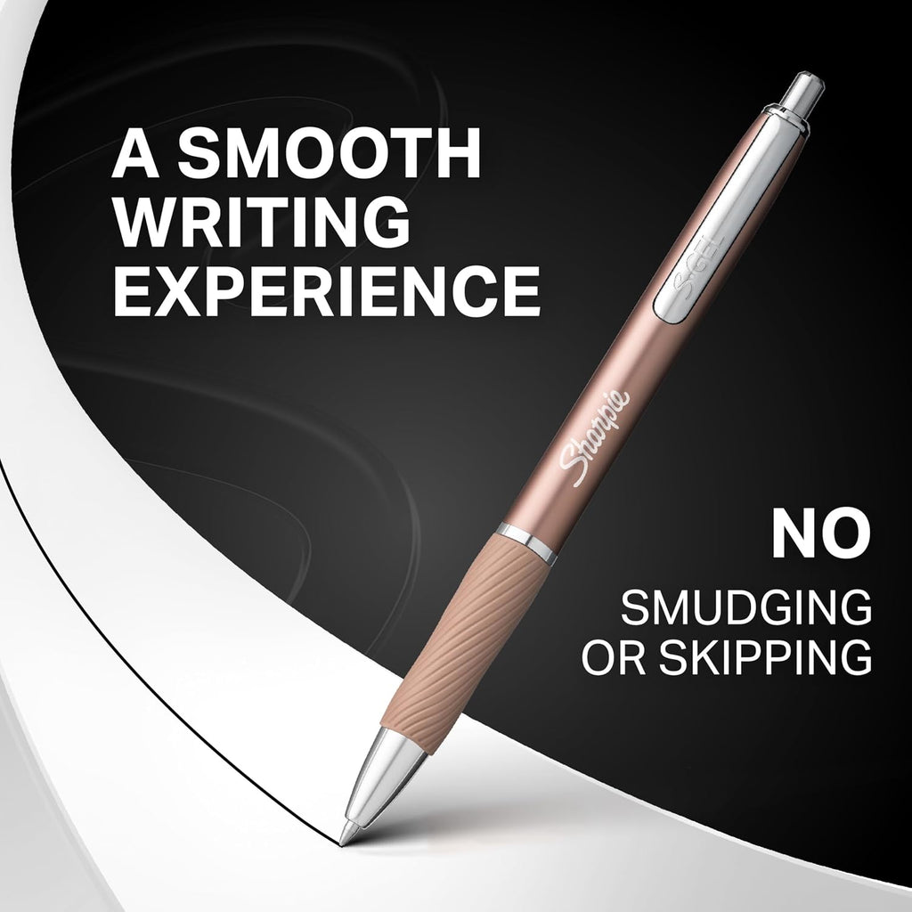 Sharpie S-Gel, Gel Ink Pens, Medium Point (0.7mm), Sleek Metal Barrel, Champagne, Black Ink, 4 Count - Drawing, Journaling, Writing, School, Teacher Supplies