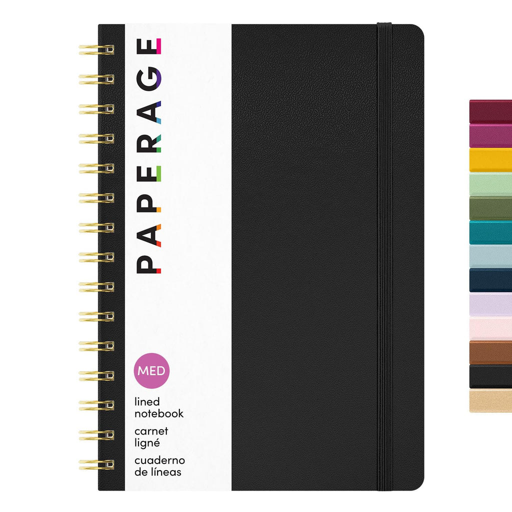 PAPERAGE Lined Spiral Journal Notebook, (Navy, Olive Green, Kraft), 3 Pack, 160 Pages, Medium 5.5 inches x 8 inches - 100 GSM Thick Paper, Hardcover, Double-Wire Spiral Journal & Notebook