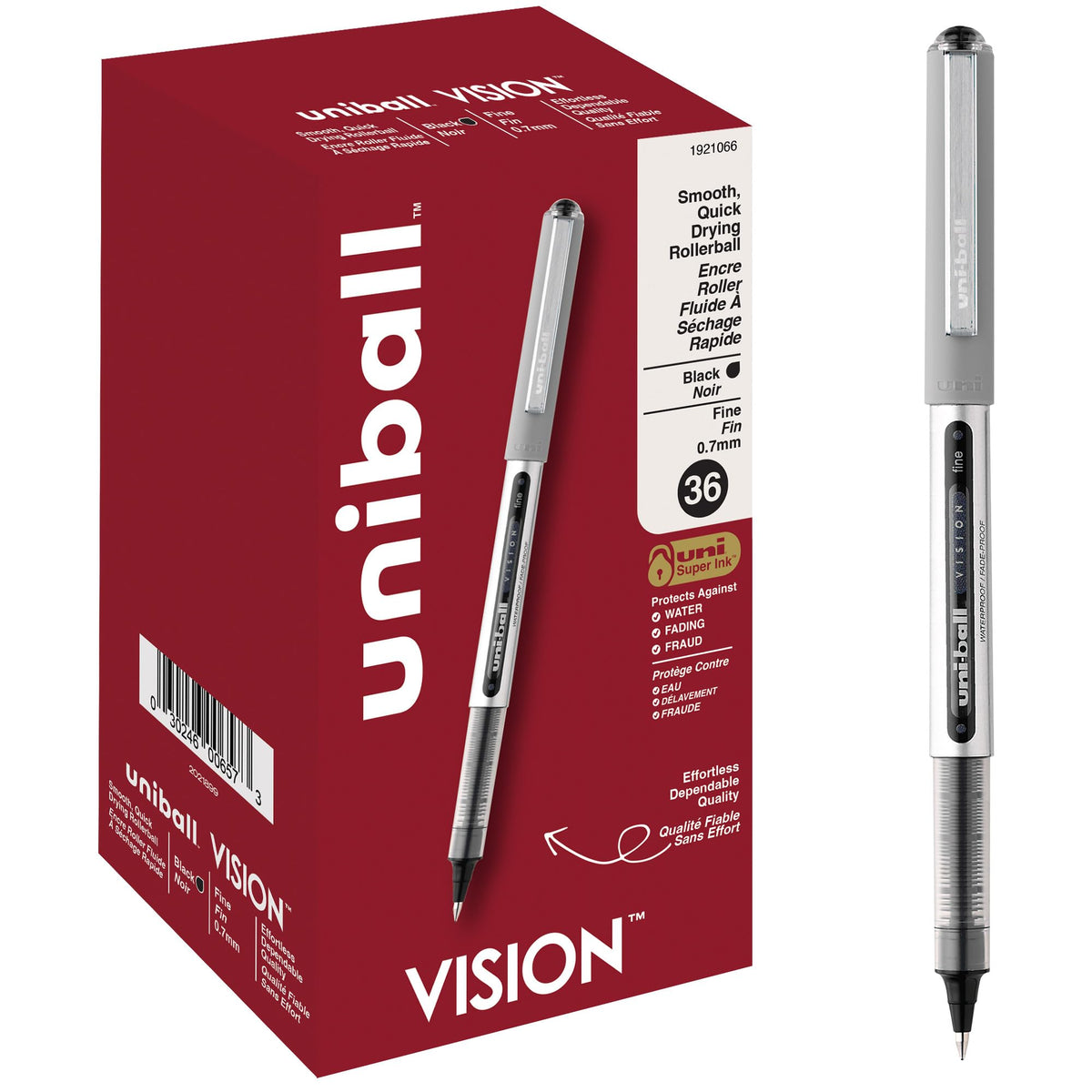 uni-ball Vision Stick Roller Ball Pens, Fine Point, Black Ink, Pack of 4