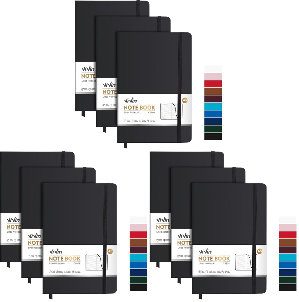 ViVin 3 Pack A5 Hardcover Lined Notebook,192 pg College Ruled 5.5x8.3