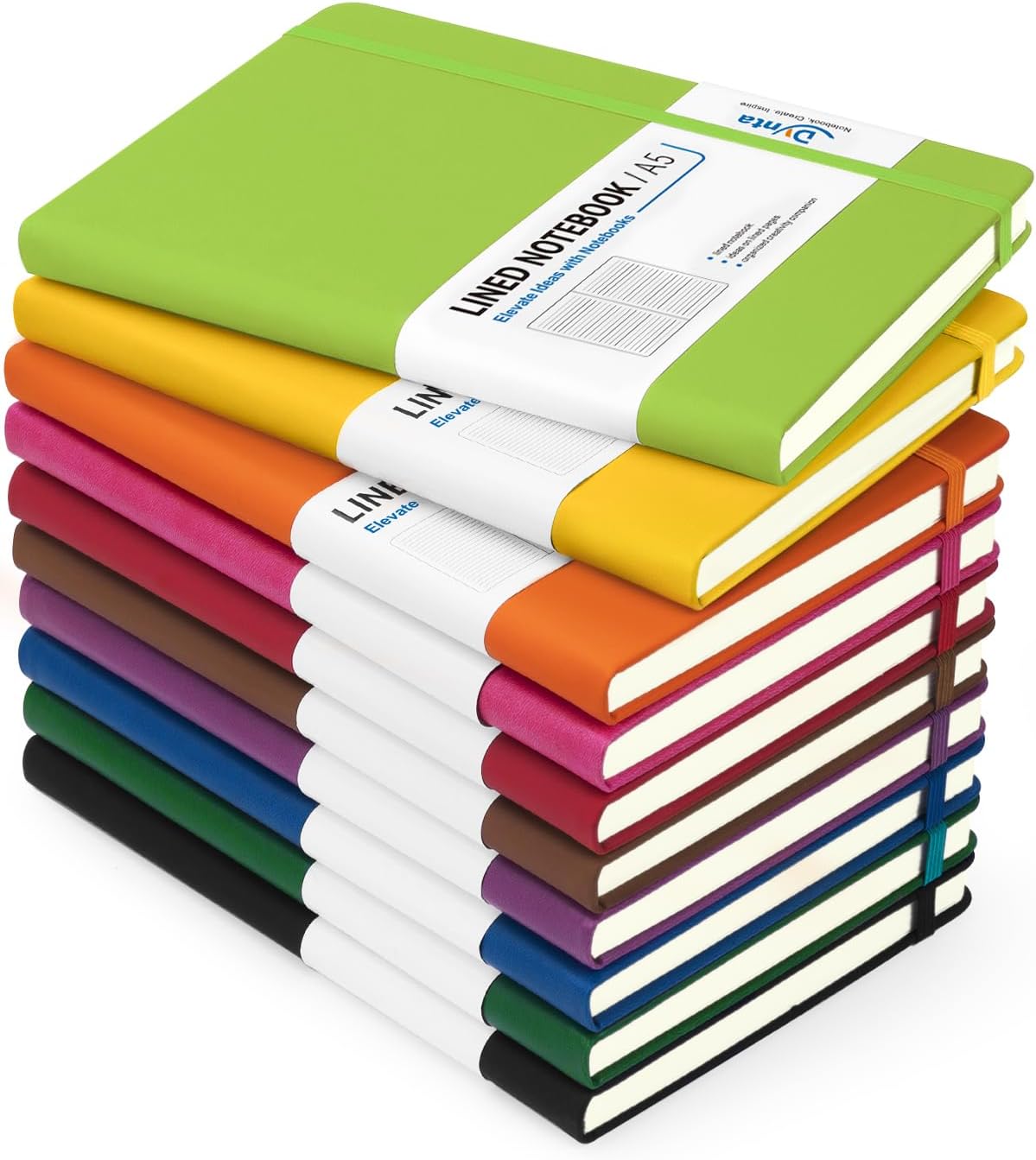 Dynta Hardcover Journal Notebooks A5 Lined 10 Journals Bulk for Writing