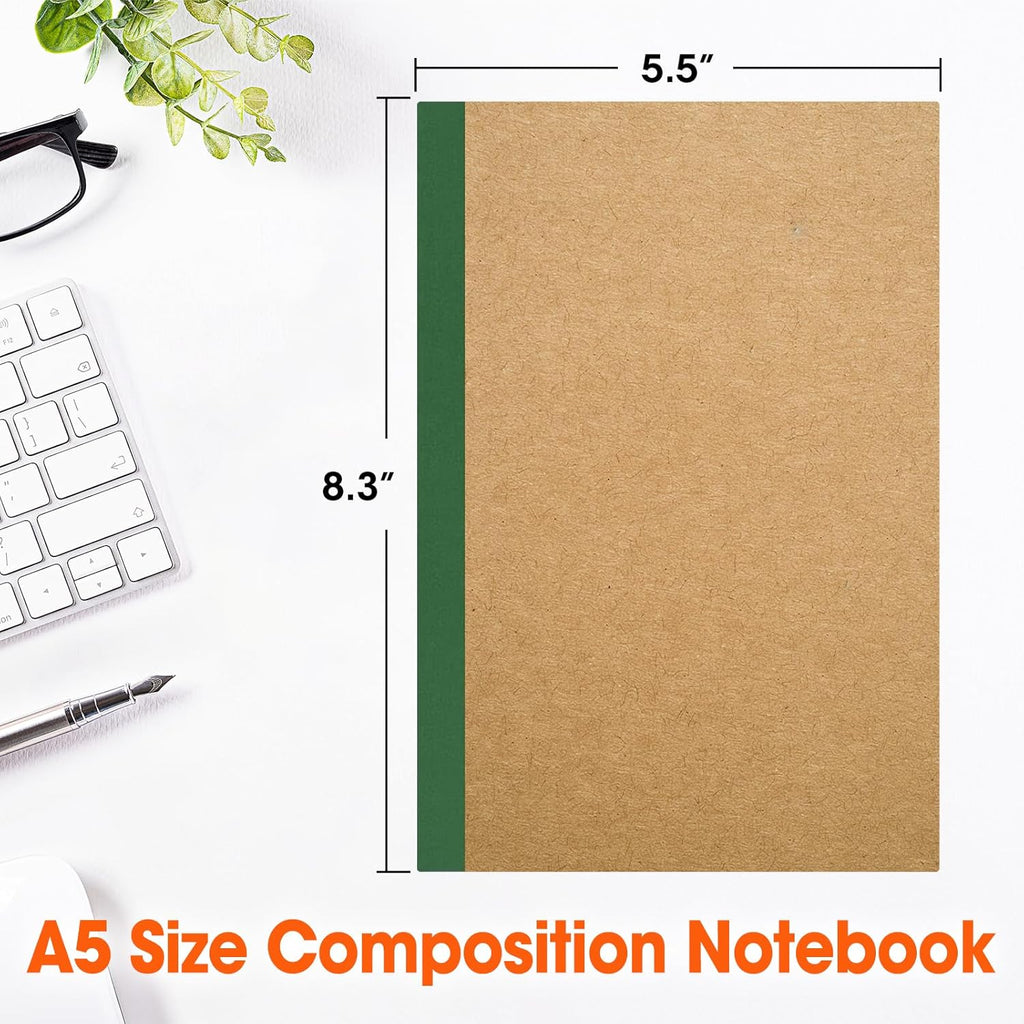 YesBes 32 Pack A5 Kraft Notebooks Bulk, 8.3'' x 5.5'' Lined Journal Notebook with Color Strip, Composition Notebooks Journaling Notebooks for School Office Students Artists, 8 Colors 60 Pages