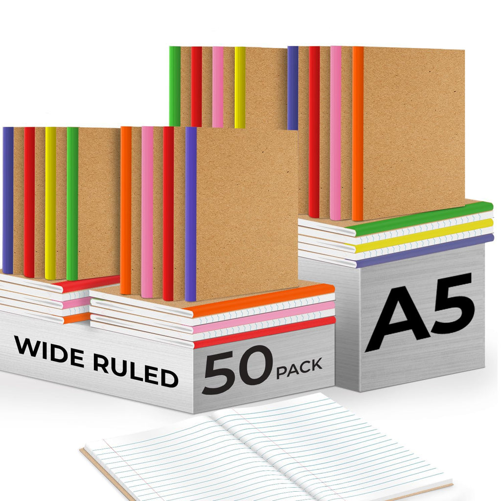 Rosmonde 5 Pack Wide Ruled Composition Notebook, Black Marble Notebooks