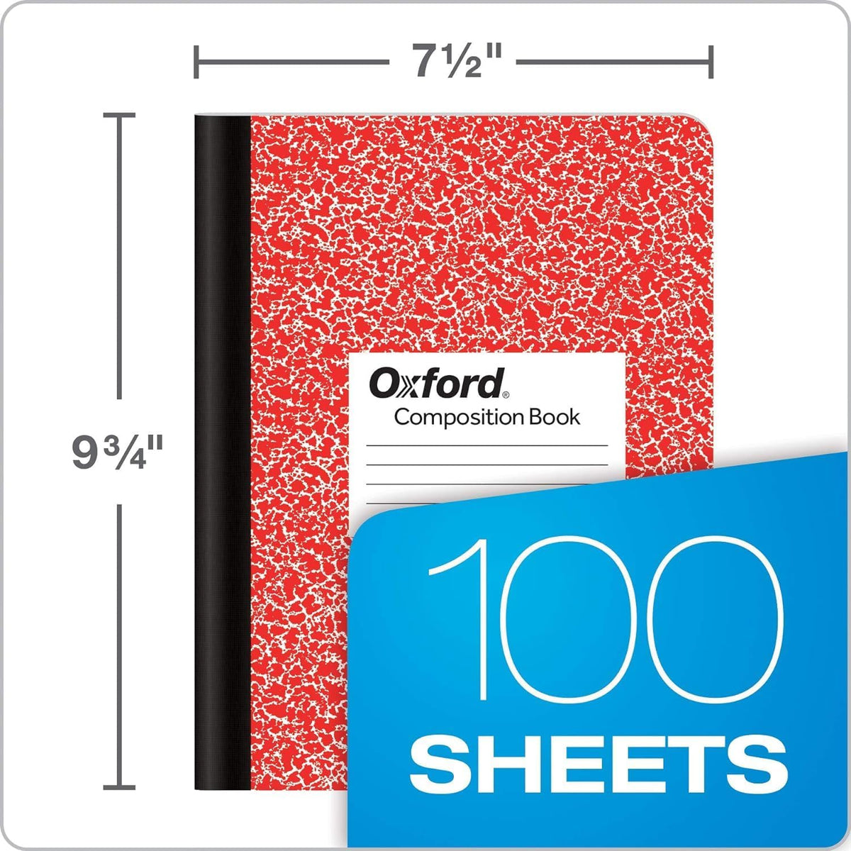 Oxford Composition Notebooks - Assorted Colored Marble Cover Wide Ruled Notebook - 9-3/4" X 7-1/2", Pack of 12 (100 sheets)