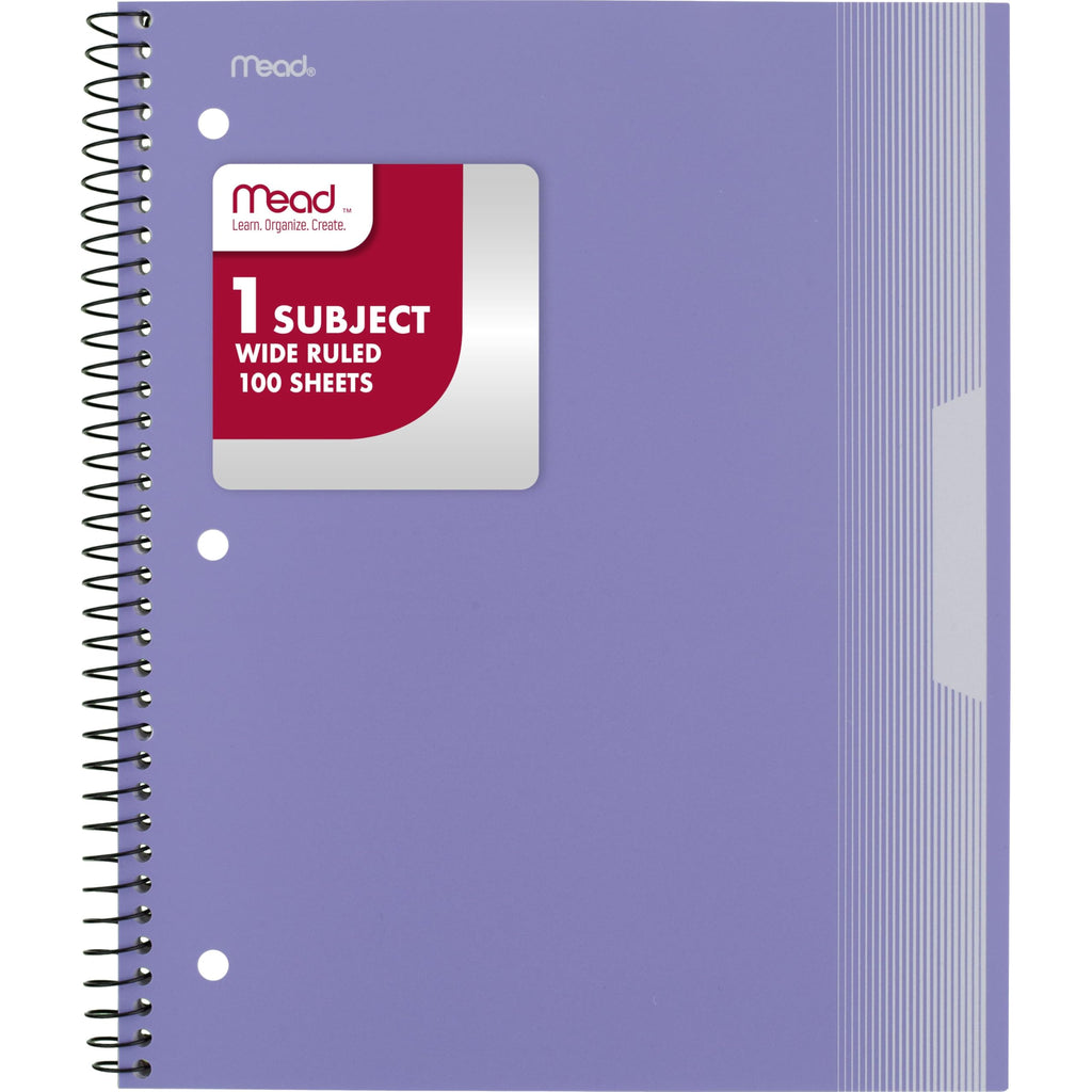 Mead Spiral Notebooks, 1 Subject, Wide Ruled Paper, 8" x 10-1/2", 100 Sheets, Assorted Colors, 5 Pack (930093)