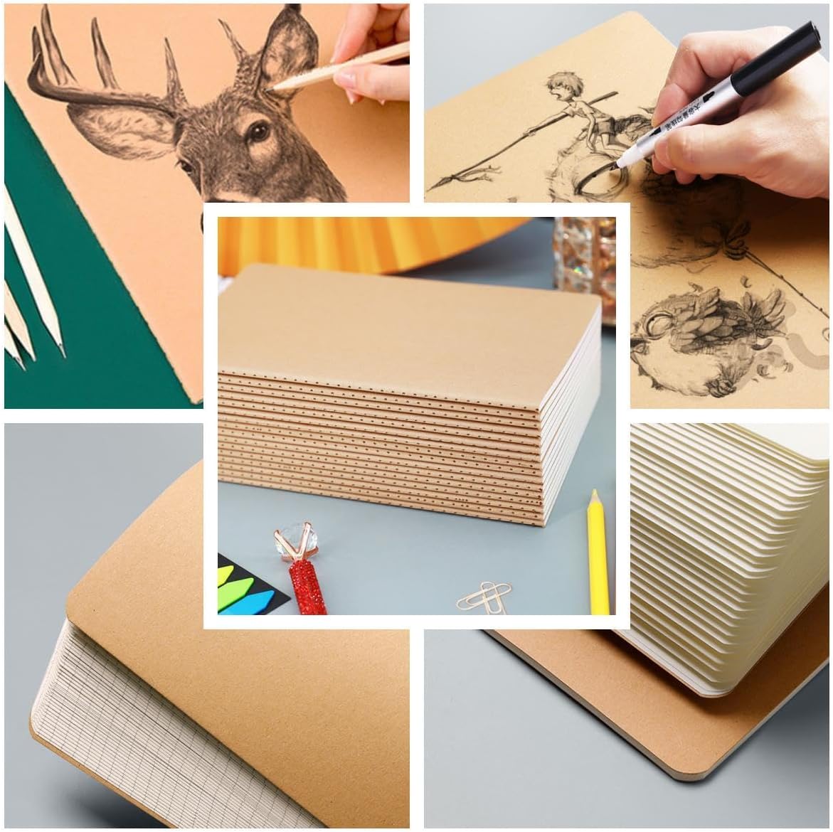 16 Pack Kraft Notebooks, 60 Pages Notebook, 8.3x5.5 Inch, A5 Notebooks for Work, Travel, Business, School & More - College Ruled Notebook - Softcover Journals for Women & Men - Lined Note Books
