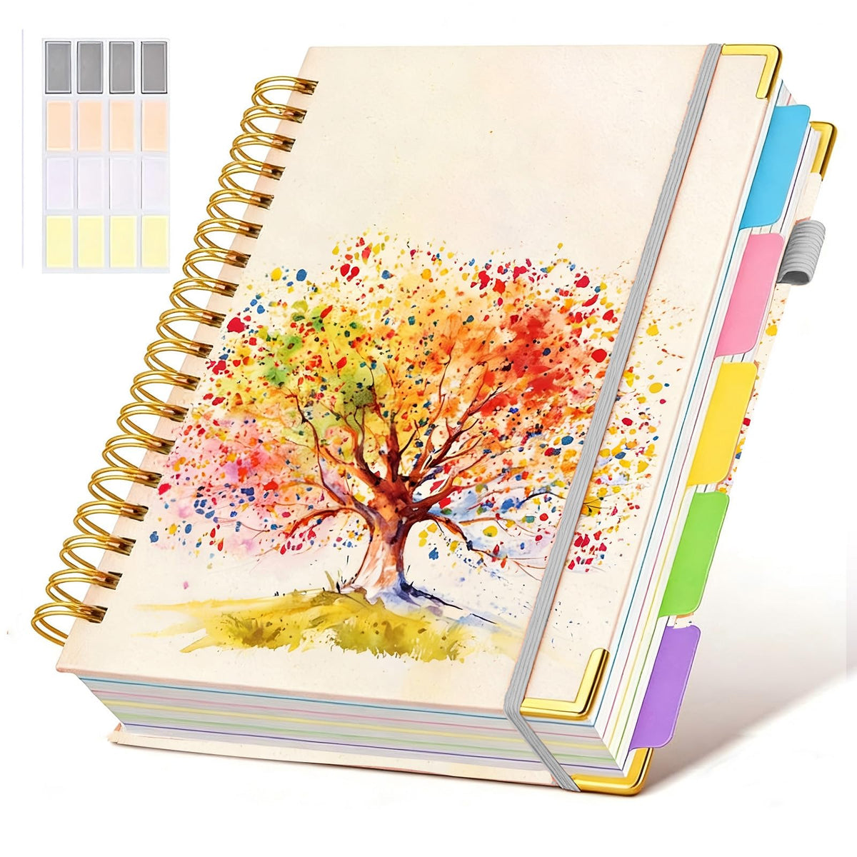 Hardcover Spiral Notebook journal with Removable Dividers Tabs, 300 Pages Leather 5 Subject Notebook College Ruled, 8"x10" Large B5 Notebooks for Work School Note taking, Lined Journal for Women,Black