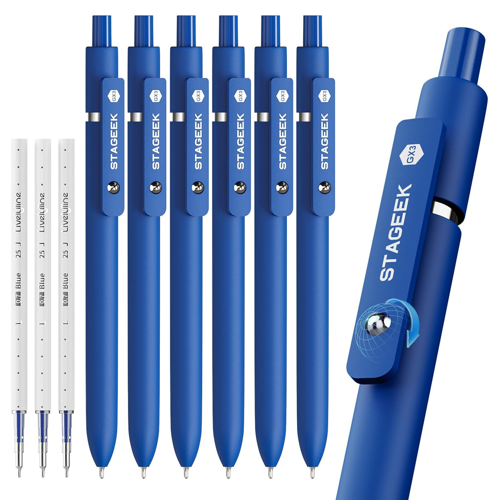 STAGEEK GX3 Black Gel Pens,6Pcs Quick Dry Smooth Writing Pen with 3 Refills
