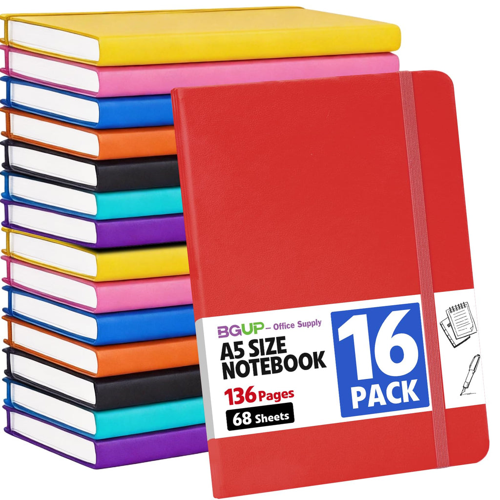 16 Pack Lined Journal Notebook for Work, 136 Pages, Medium 5.5 in x 8.3 in, A5 College Ruled, Hardcover Journaling Notebooks for Writing, Note Taking, Fit for Business Work School Home (Black)
