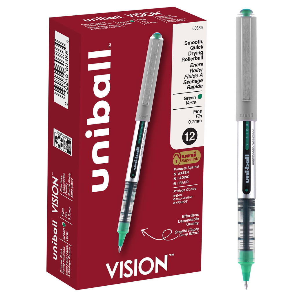 uni-ball Vision Stick Roller Ball Pens, Fine Point, Black Ink, Pack of 4