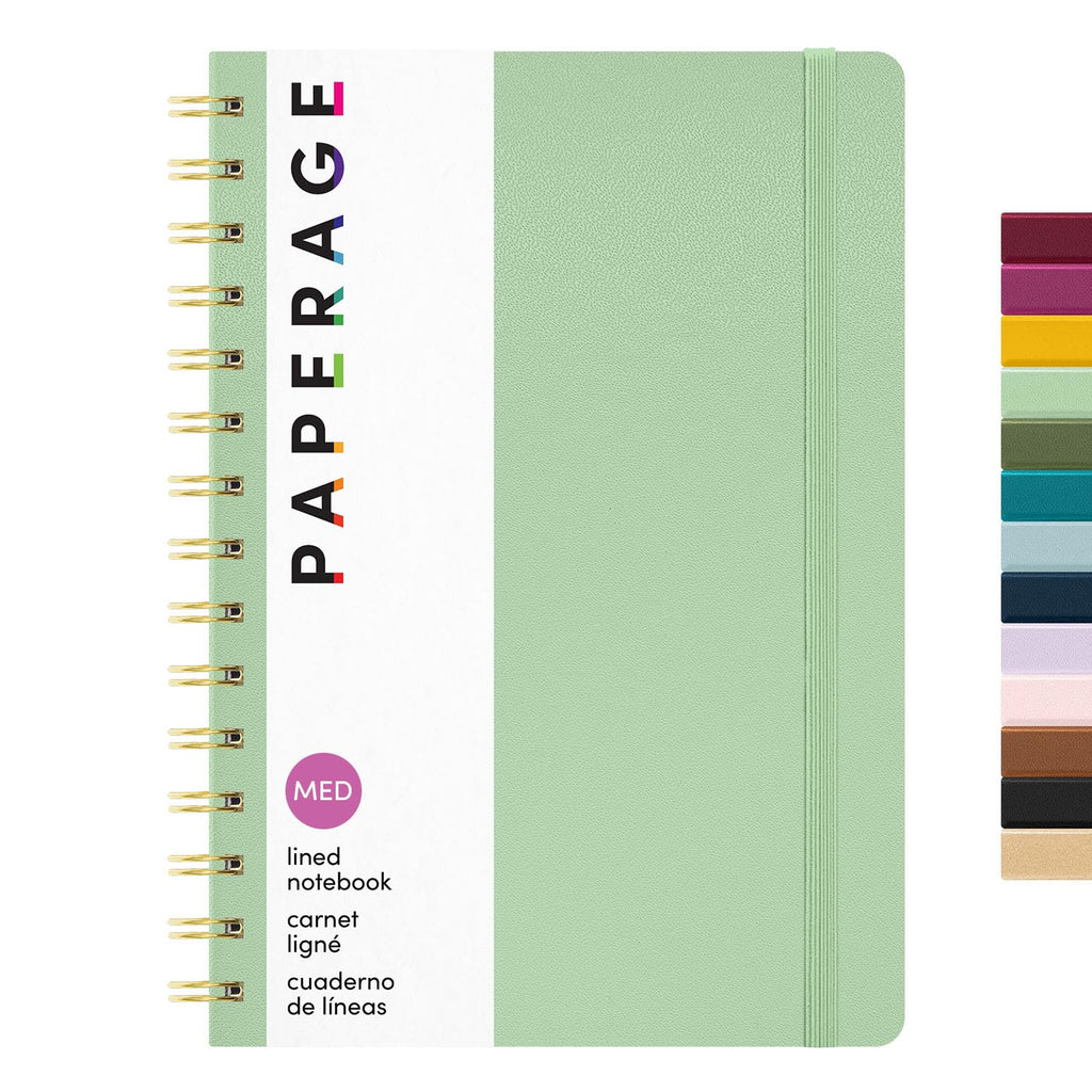 PAPERAGE Lined Spiral Journal Notebook, (Navy, Olive Green, Kraft), 3 Pack, 160 Pages, Medium 5.5 inches x 8 inches - 100 GSM Thick Paper, Hardcover, Double-Wire Spiral Journal & Notebook