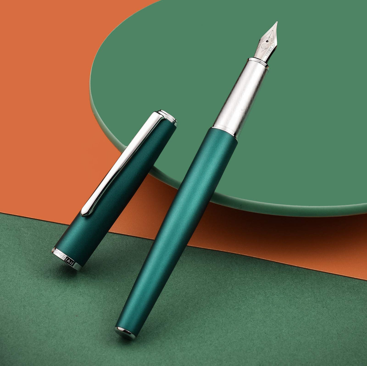 Hongdian 920S Fountain Pen Grass Green Metal Pen, Iridium M Nib Classic Pen with Ink Converter