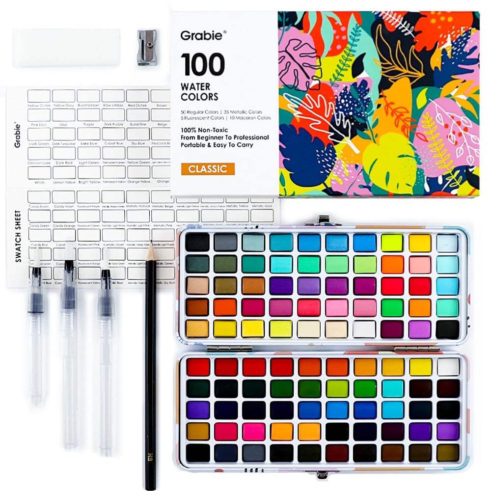 Grabie Watercolor Paint Set of 100 Color with Brush Pens