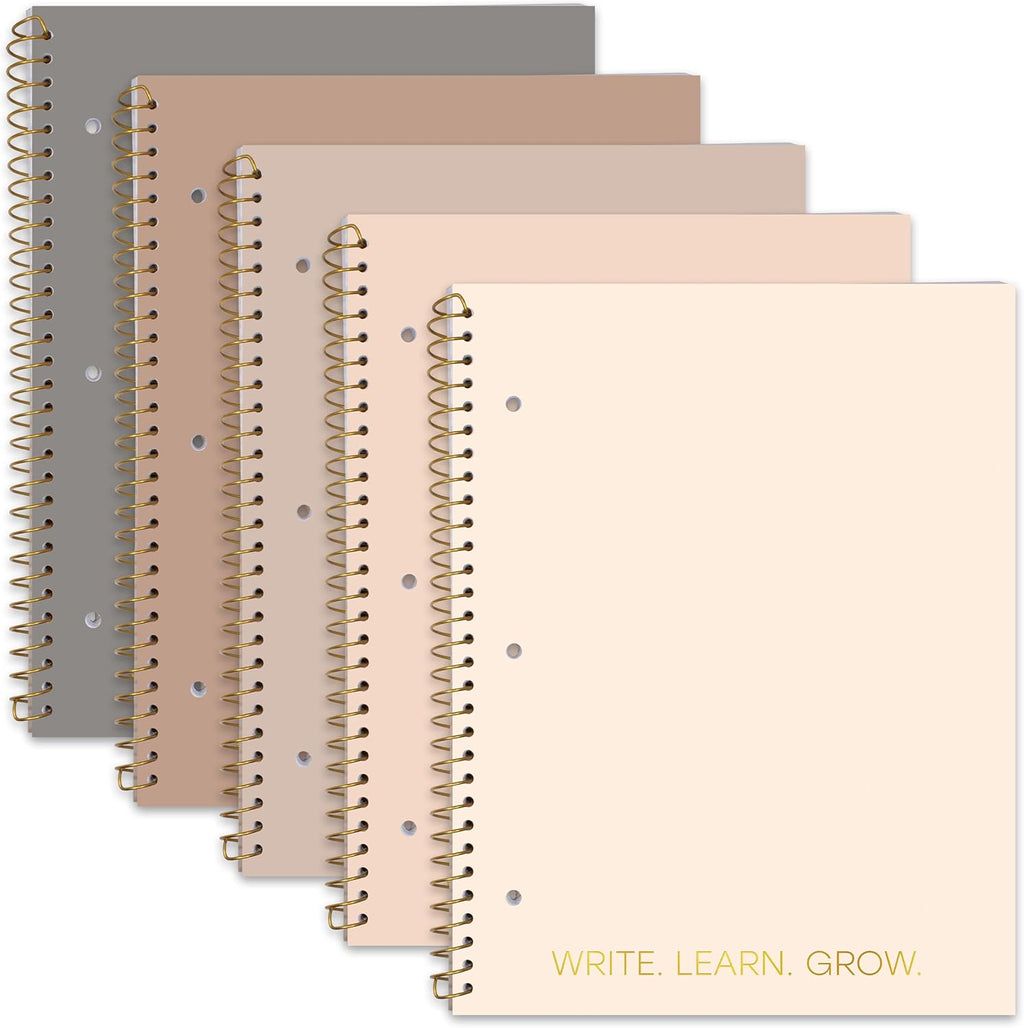 Decorably 5-Pack 70 sheets (140 Pages) Gold Foiled Spiral College Ruled Notebook Set