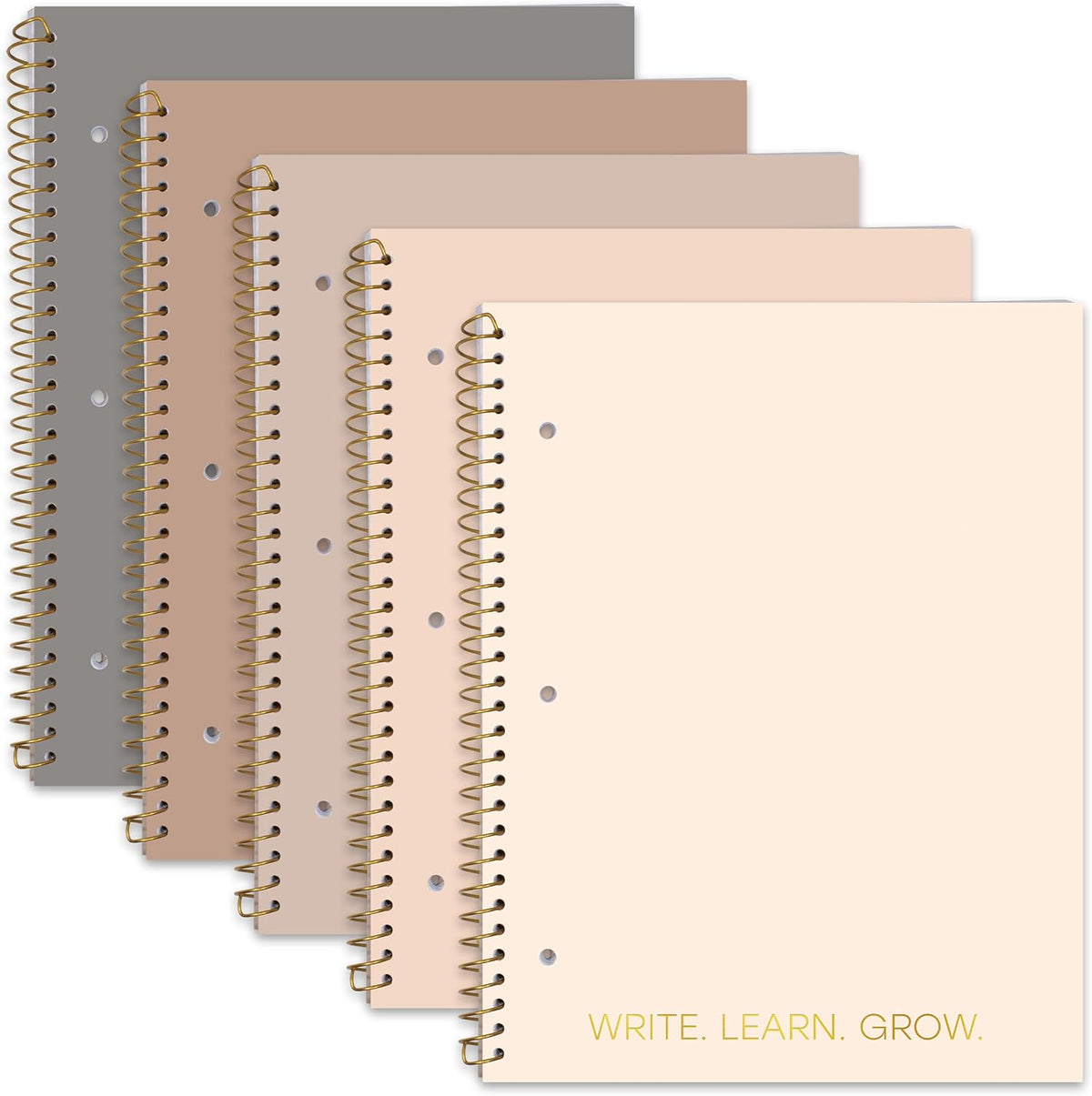 Decorably 5-Pack 70 sheets (140 Pages) Gold Foiled Spiral College Ruled Notebook Set