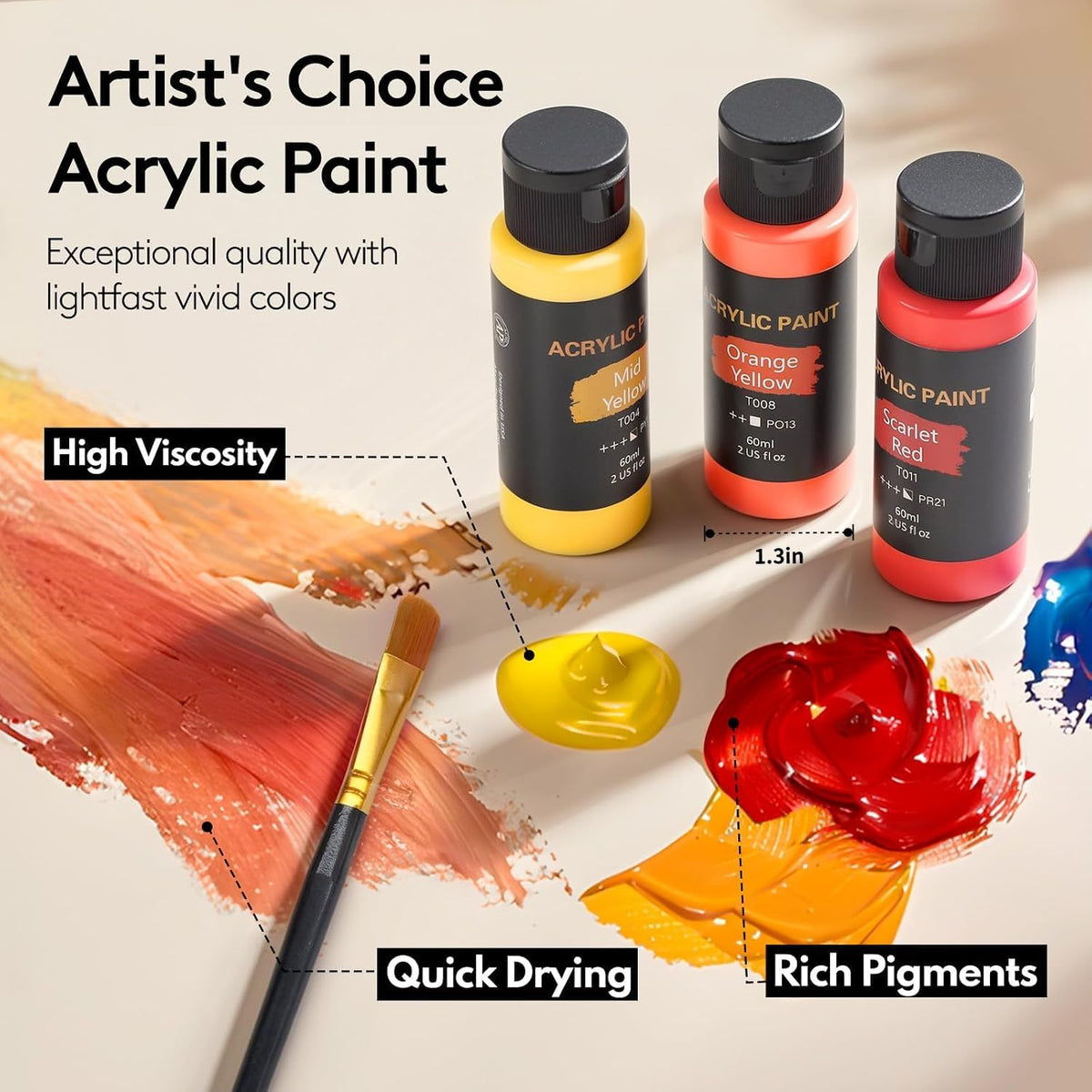 TMOL Acrylic Paint Set, 24 Colors (2 oz/Bottle) with 12 Art Brushes, Art Supplies for Painting Canvas, Wood, Ceramic & Fabric, Rich Pigments Lasting Quality for Beginners, Professional
