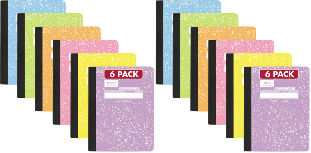 Mead Composition Notebook, College Ruled 7.5" x 9.75" Paper, 100 Sheets, Assorted Colors, 6 Pack (850106-ECM)