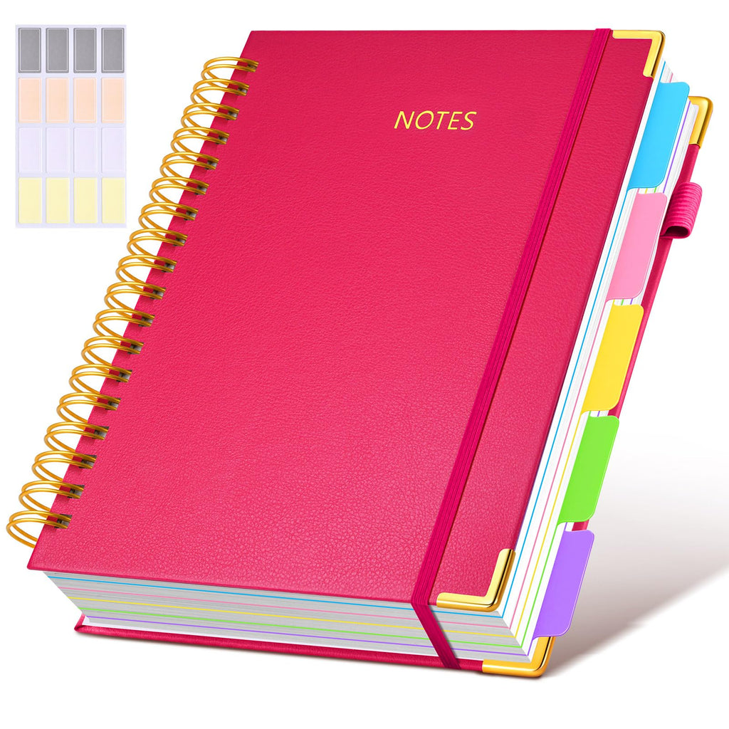 Hardcover Spiral Notebook journal with Removable Dividers Tabs, 300 Pages Leather 5 Subject Notebook College Ruled, 8"x10" Large B5 Notebooks for Work School Note taking, Lined Journal for Women,Black