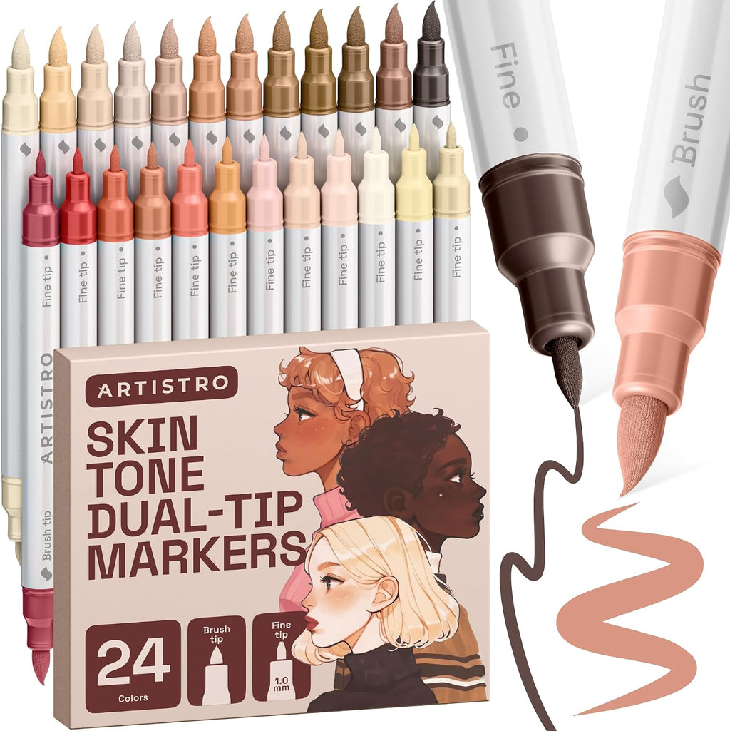 ARTISTRO 24 Skin Tones Dual-Tip Acrylic Paint Marker Pens for Drawing