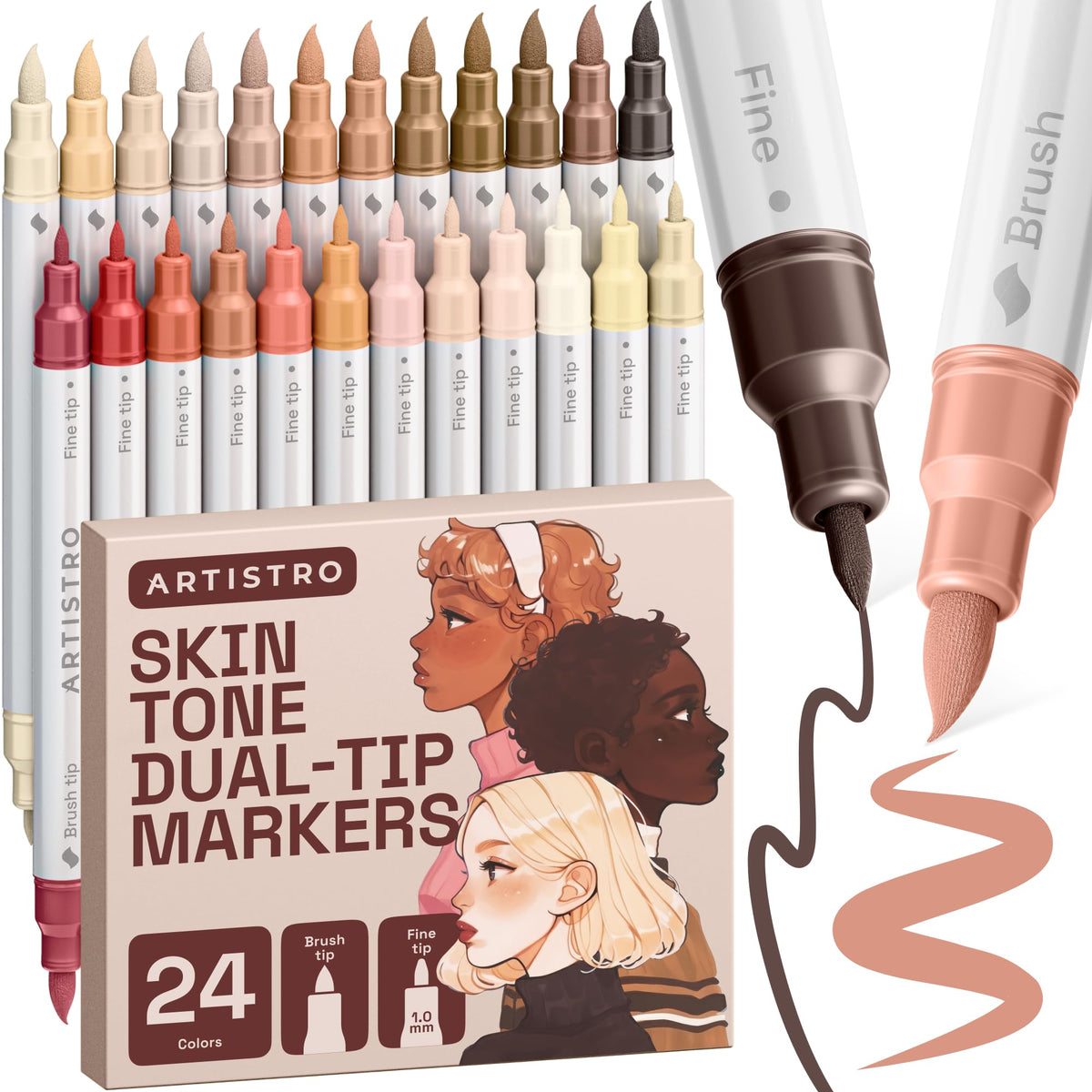 ARTISTRO 24 Skin Tones Dual-Tip Acrylic Paint Marker Pens for Drawing