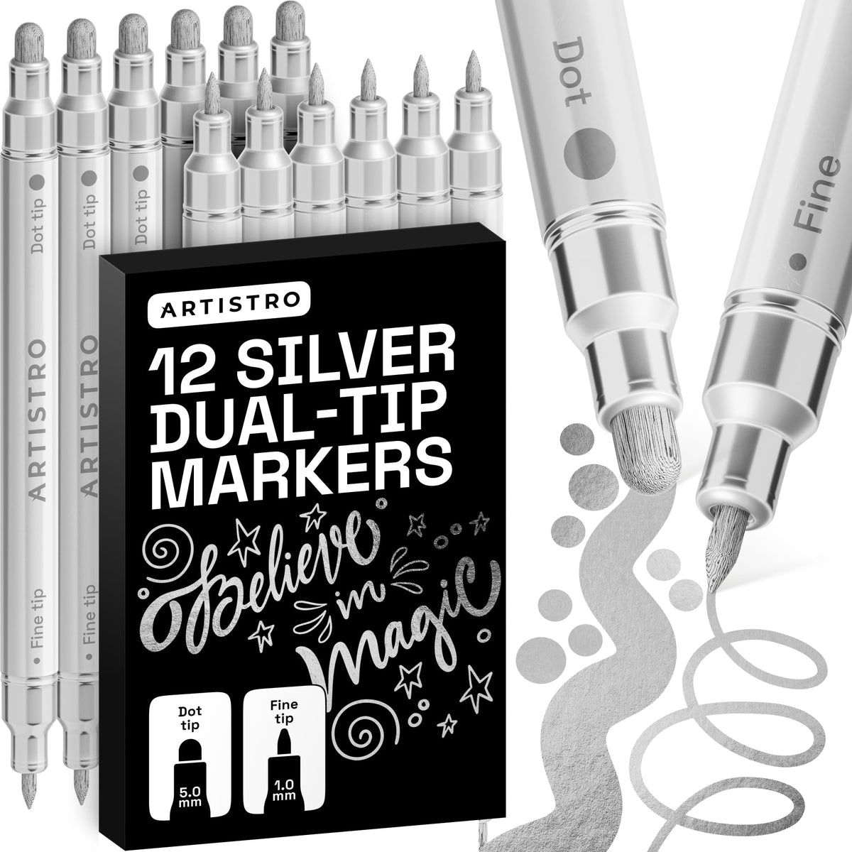 ARTISTRO Metallic Dual-Tip Acrylic Paint Marker Pens - Set of 24