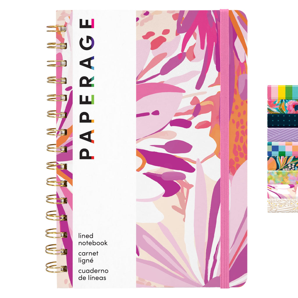 PAPERAGE Lined Spiral Journal Notebook, (Navy, Olive Green, Kraft), 3 Pack, 160 Pages, Medium 5.5 inches x 8 inches - 100 GSM Thick Paper, Hardcover, Double-Wire Spiral Journal & Notebook