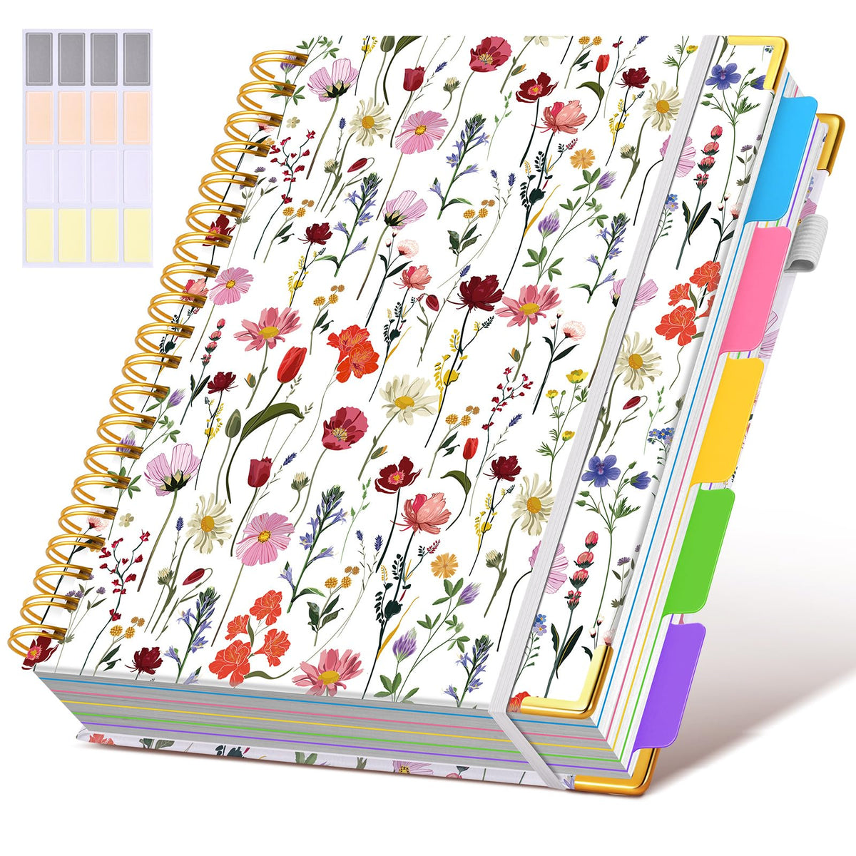 Hardcover Spiral Notebook journal with Removable Dividers Tabs, 300 Pages Leather 5 Subject Notebook College Ruled, 8"x10" Large B5 Notebooks for Work School Note taking, Lined Journal for Women,Black