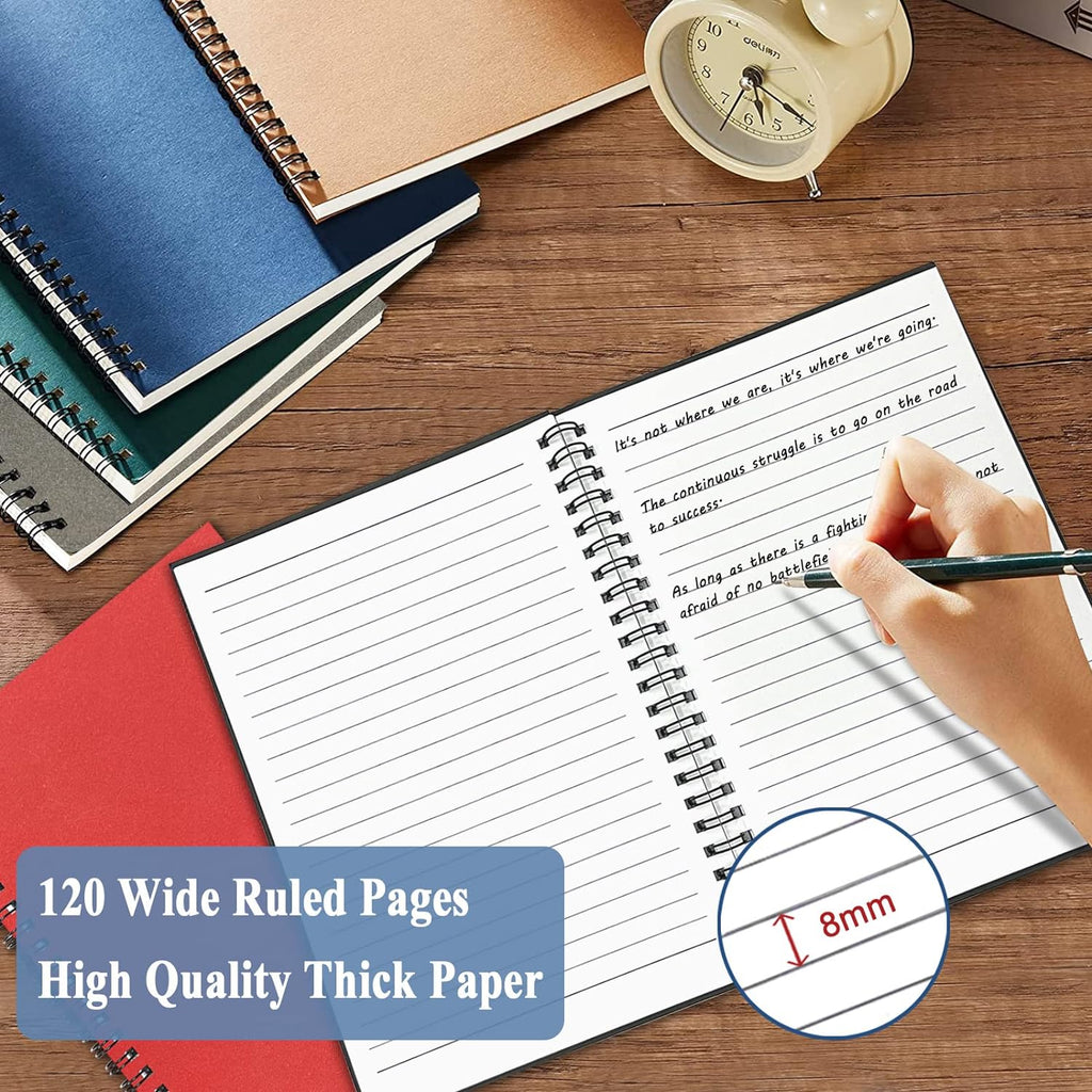 6Pack Spiral Notebook, 5.7x8.3” Small Notebooks for Work 120 Page Note Pads
