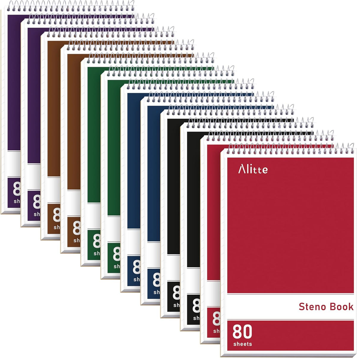 Alitte Steno Pads Spiral 6x9-12 Pack Assorted Bright Colors - Perfect for Work, School, and Home Use, Easy Tear-Off Pages, Gregg ruled, White Paper - No Ink Bleeds - 80 Sheets