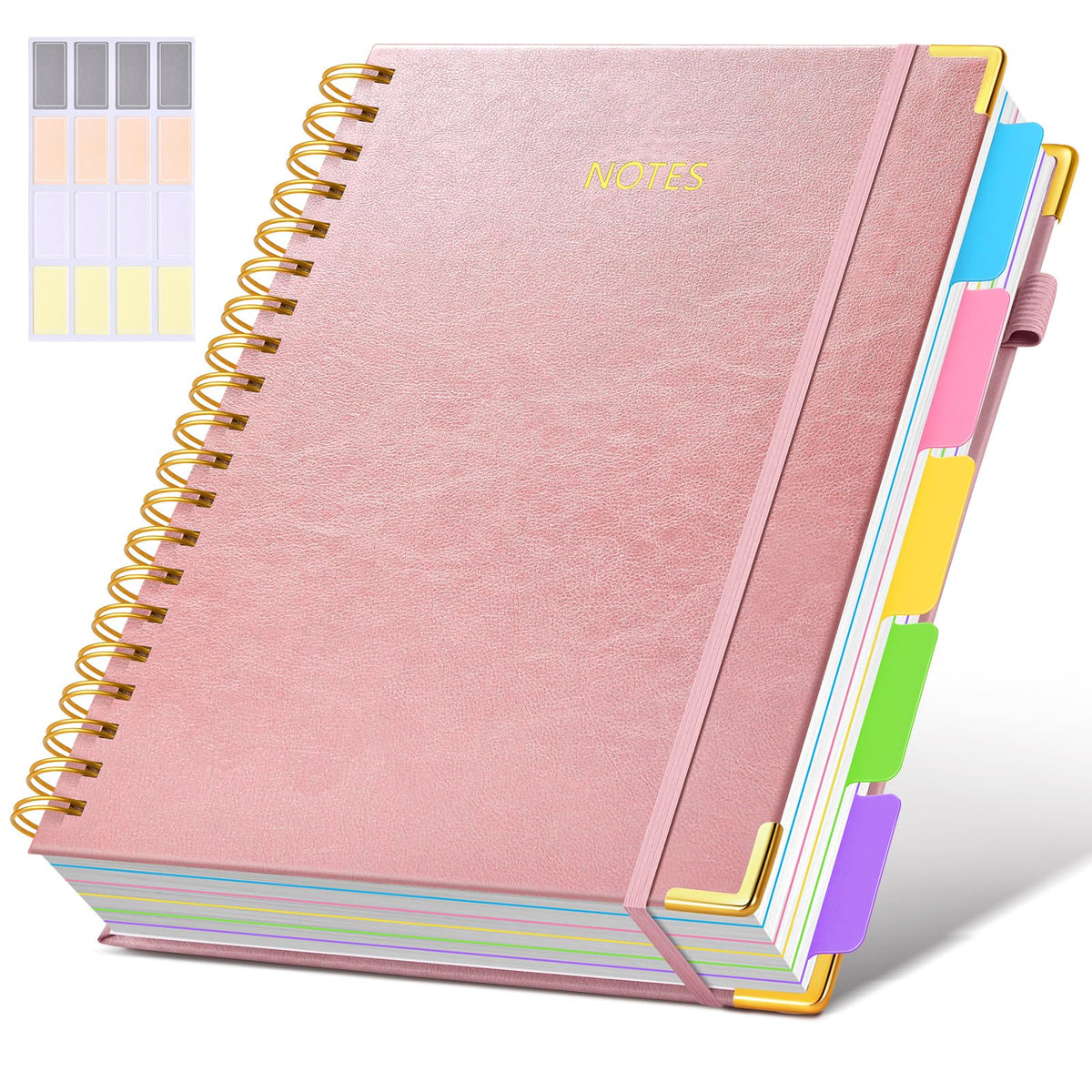 Hardcover Spiral Notebook journal with Removable Dividers Tabs, 300 Pages Leather 5 Subject Notebook College Ruled, 8"x10" Large B5 Notebooks for Work School Note taking, Lined Journal for Women,Black